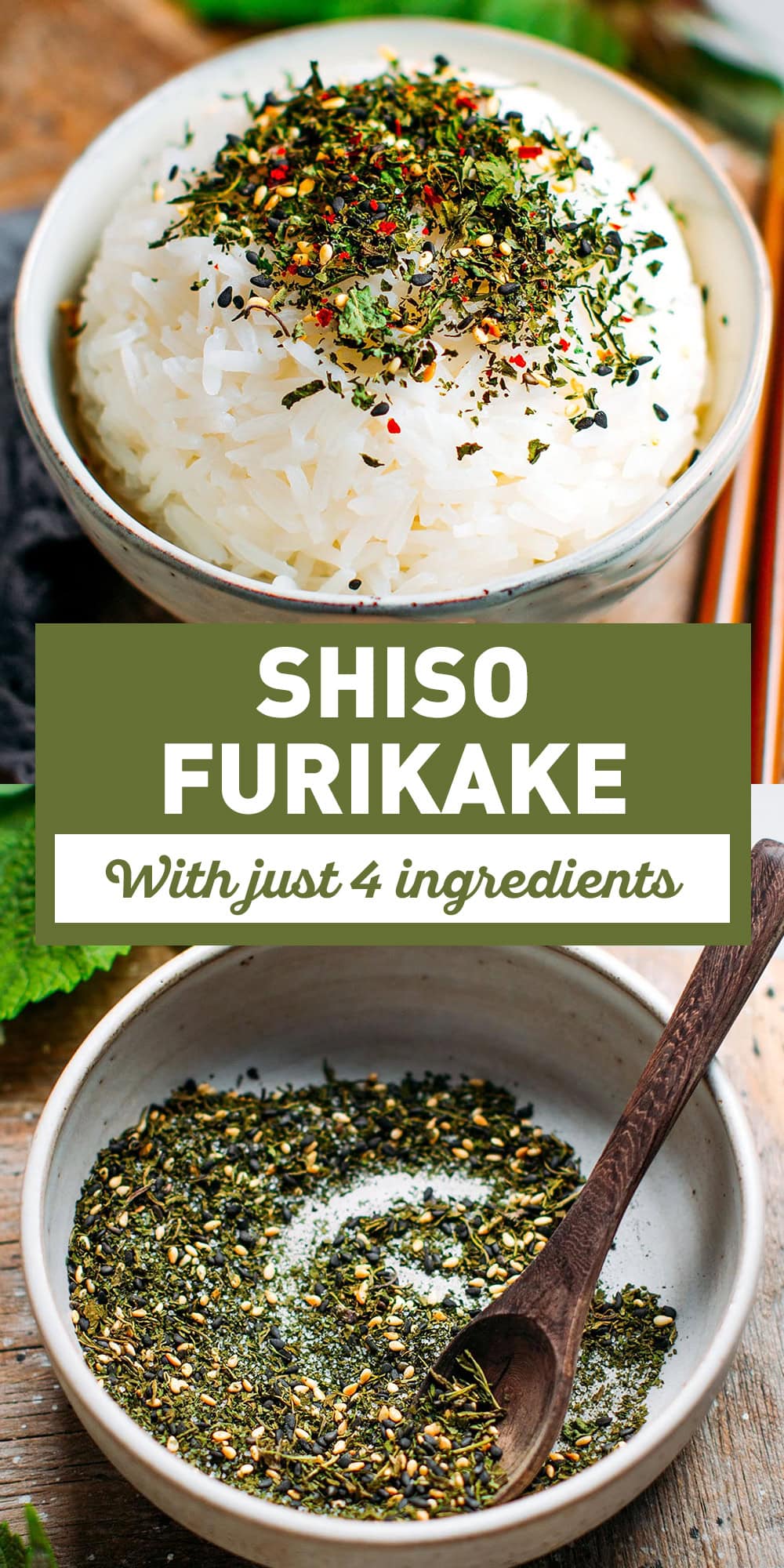 Make your own shiso furikake from scratch with just 5 ingredients. This Japanese-inspired condiment is delicious sprinkled on top of cooked white rice, tofu, or vegetables!