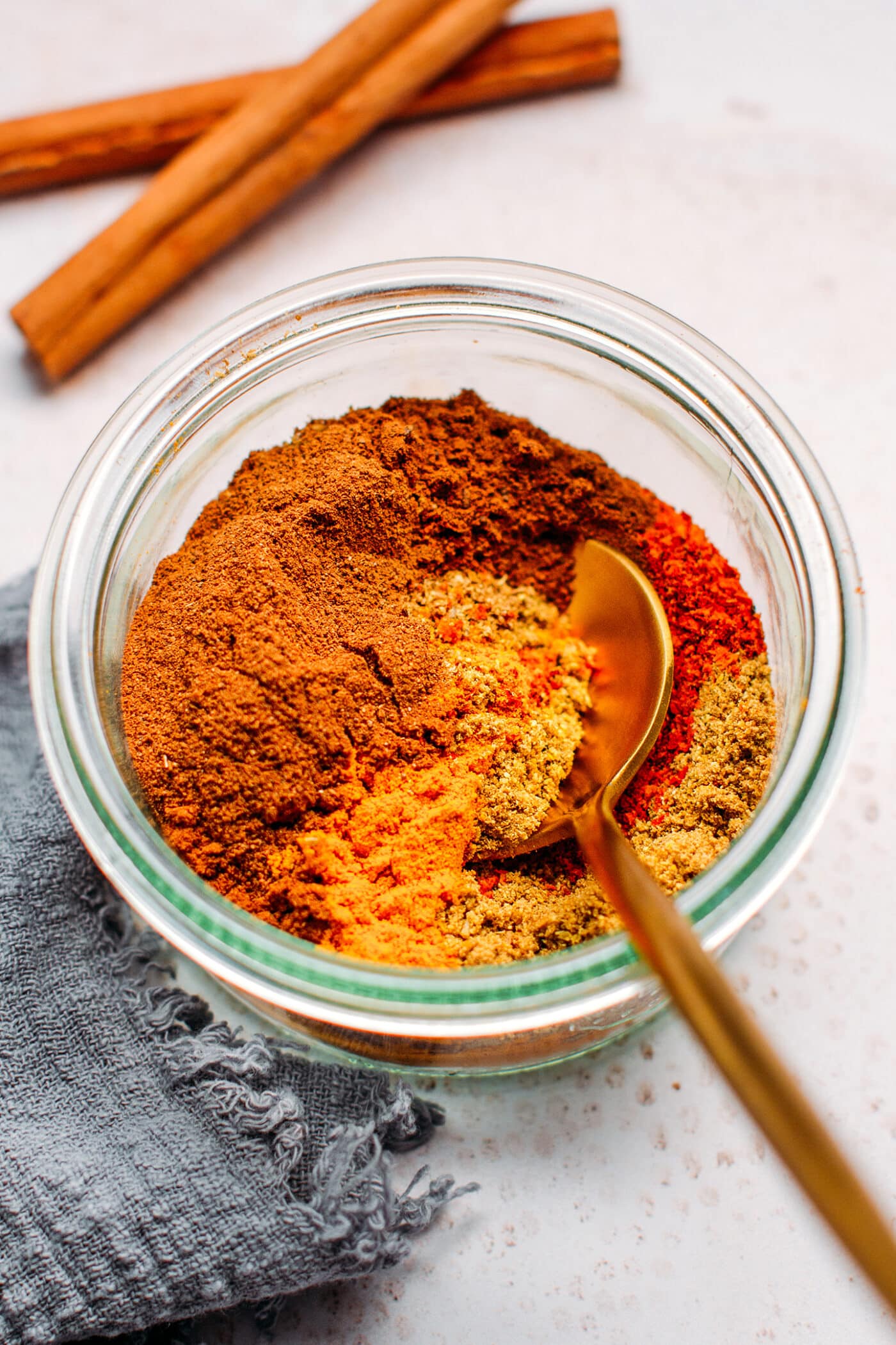 Mixing spices in a jar.