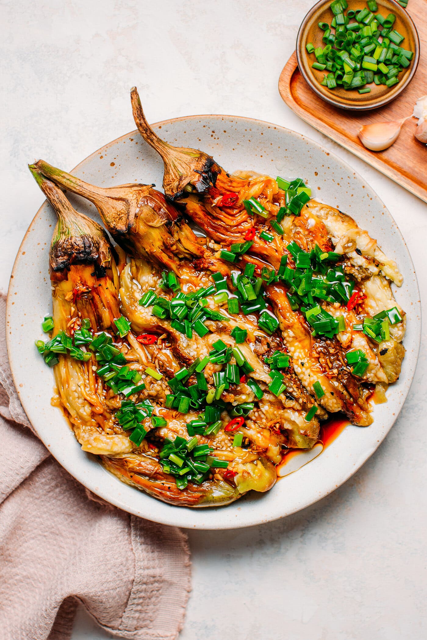 Roasted Eggplant slices topped with a jalapeño garlic sauce- a simple , Eggplant Recipe