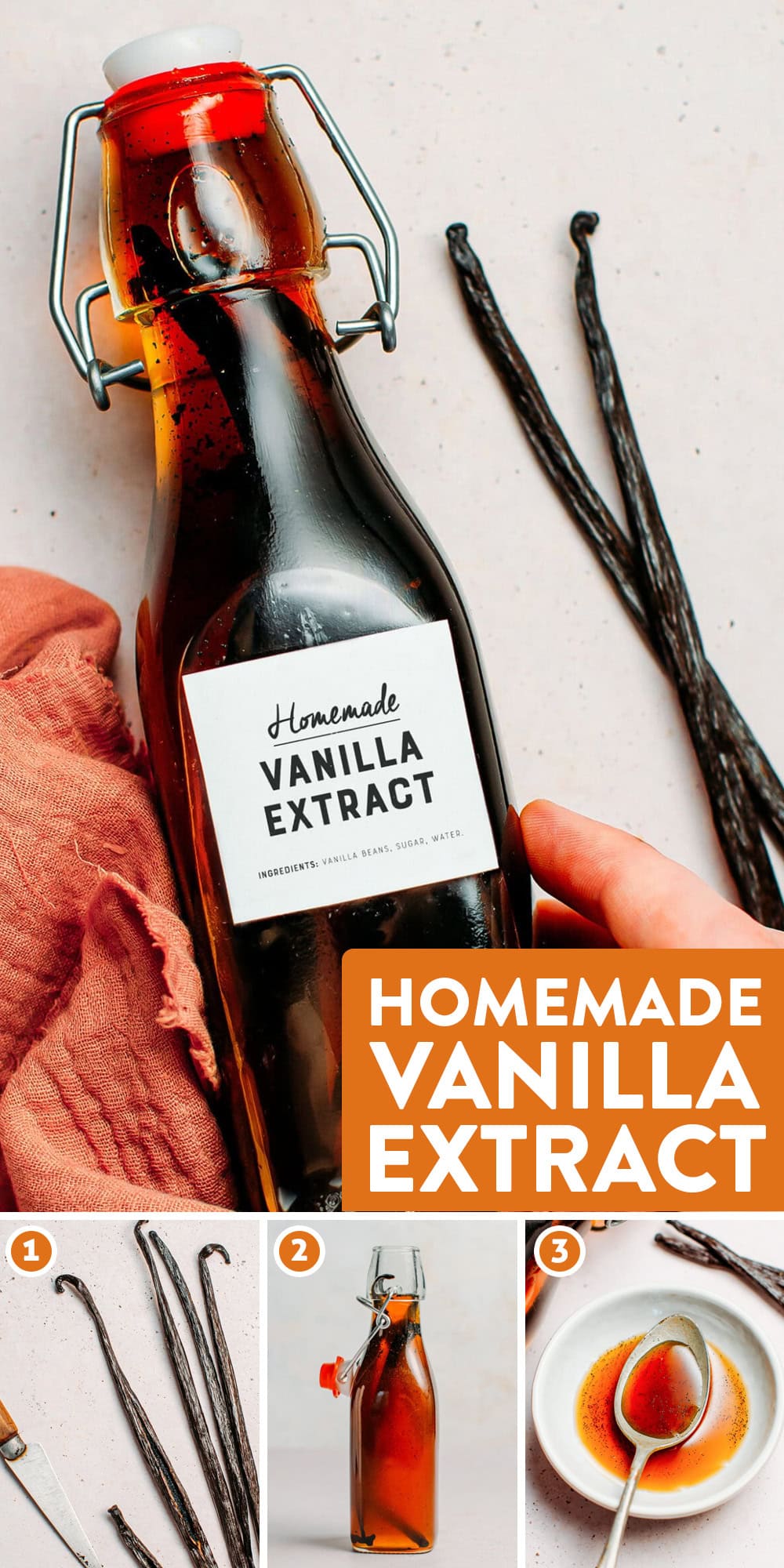 Learn how to make your own vanilla extract at home with just 2 ingredients! This alcohol-free extract is super simple to make and is packed with flavor. Use it in cookies, baked goods, ice cream, and more!