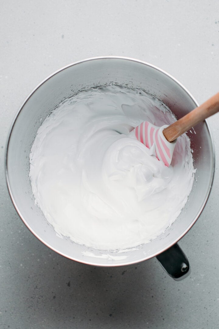 Whipped aquafaba in a bowl.