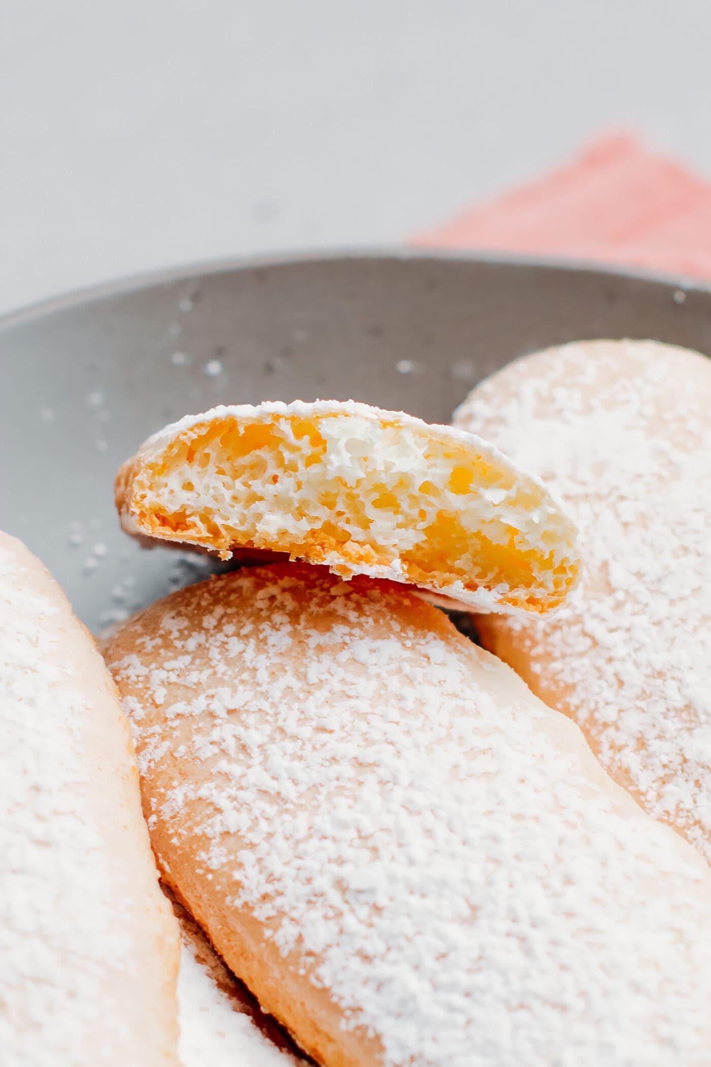 Close-up of the inside of vegan ladyfingers.