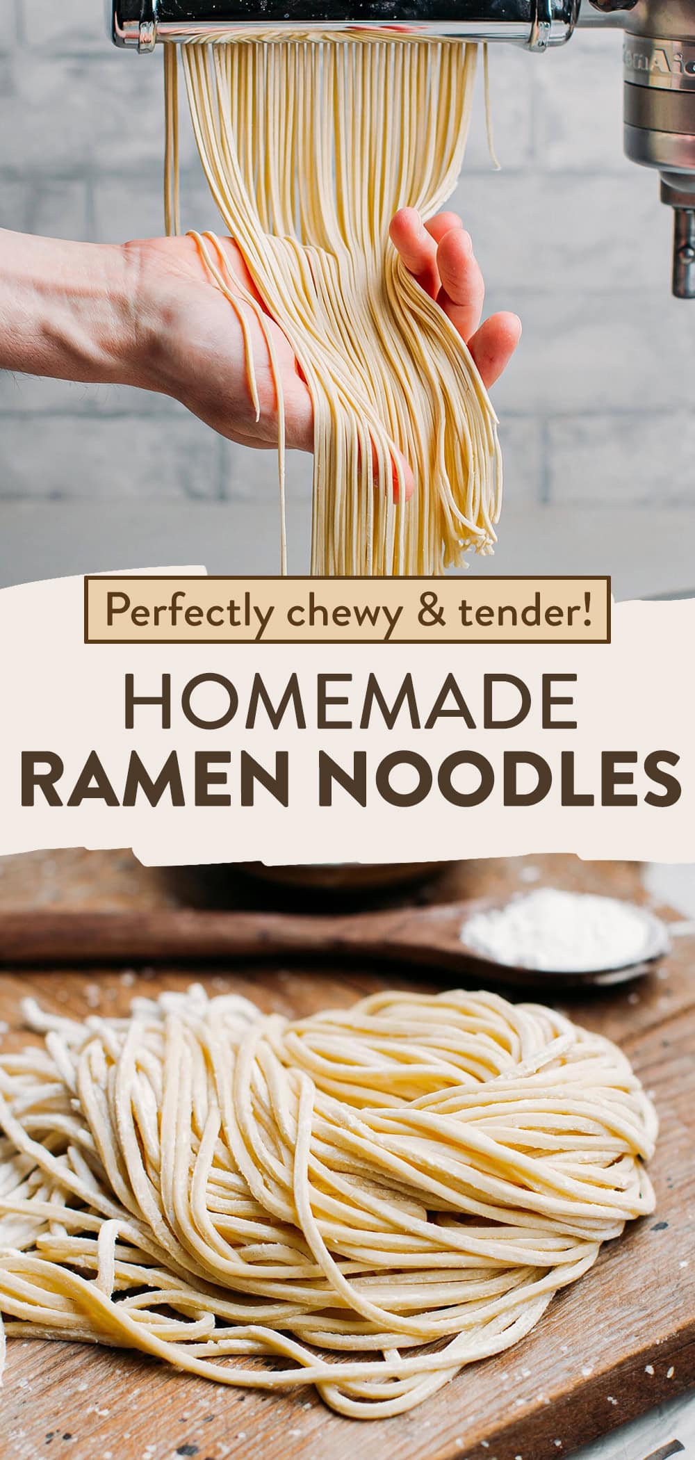 Learn how to make ramen noodles at home with just 3 ingredients! These homemade ramen noodles are perfectly chewy, tender, and incredibly easy to make. Use them in stir-fries, soups, salads, and more! #noodles #ramen #vegan