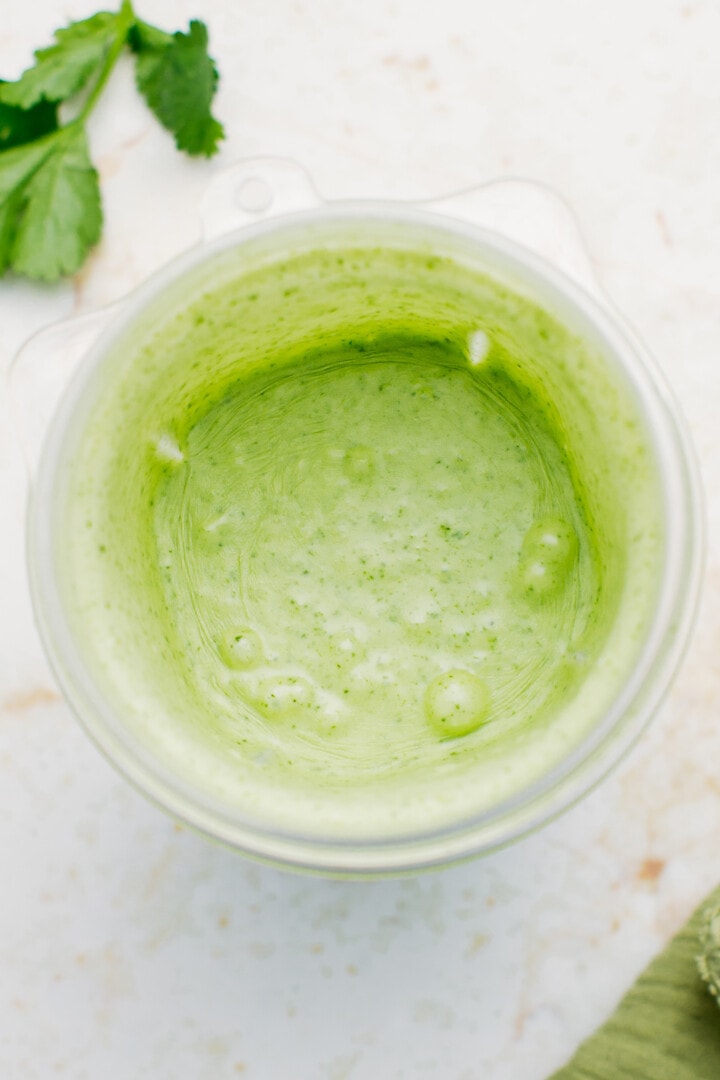 Cilantro and Thai basil blended with coconut milk.