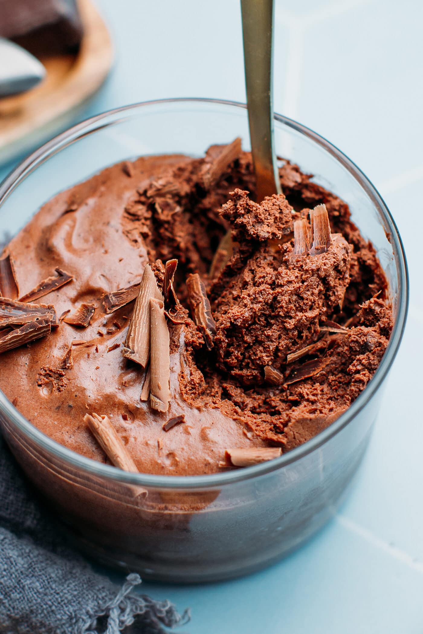 Close-up of vegan chocolate mousse.