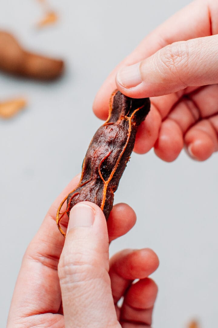 Tamarind pulp removed from the pod.