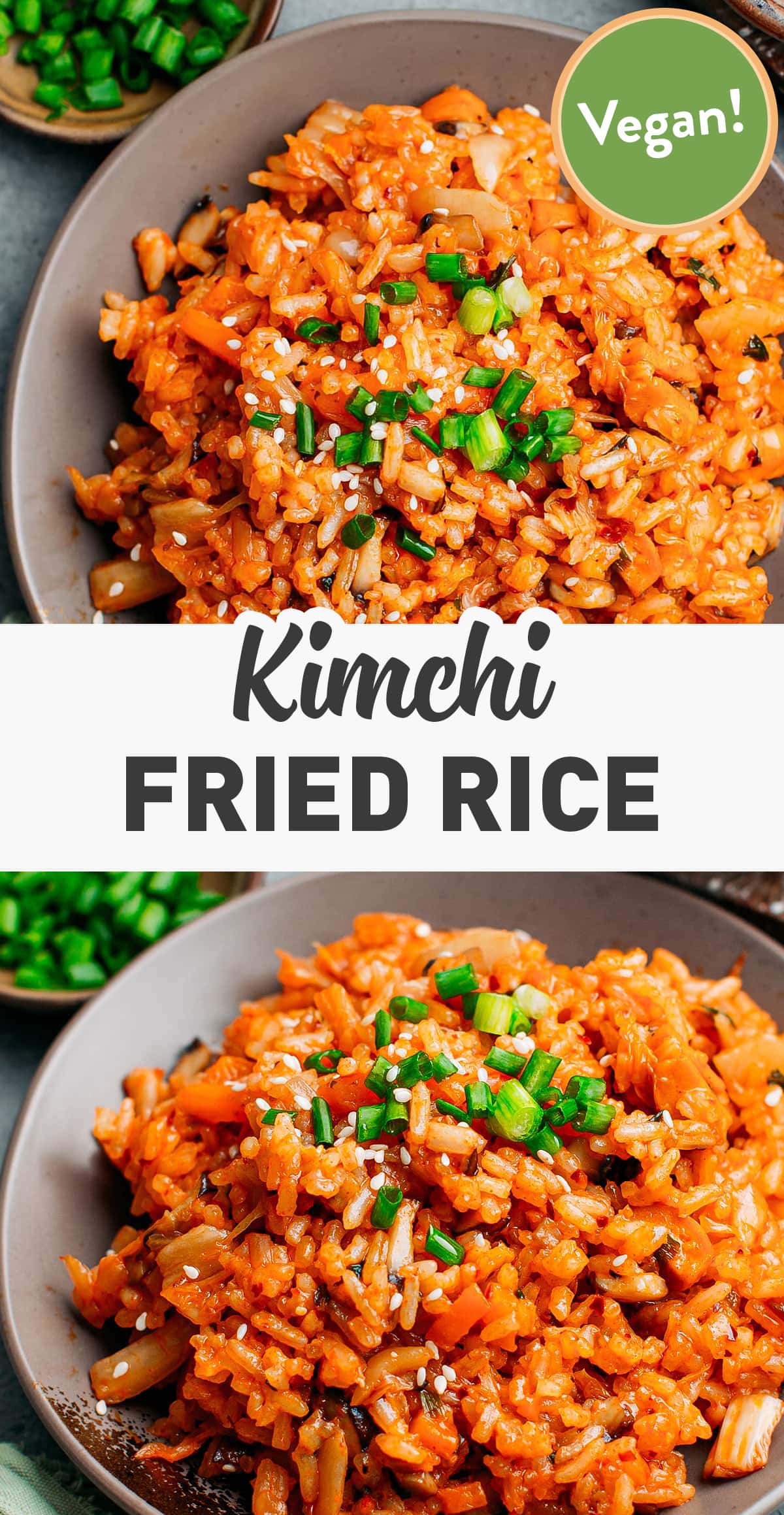 Ready in just 30 minutes, this fragrant kimchi fried rice comes with spicy gochujang paste, sour kimchi, smoky sausages, and scallions. This Korean classic is wok-fried to perfection and superbly seasoned! #kimchi #friedrice