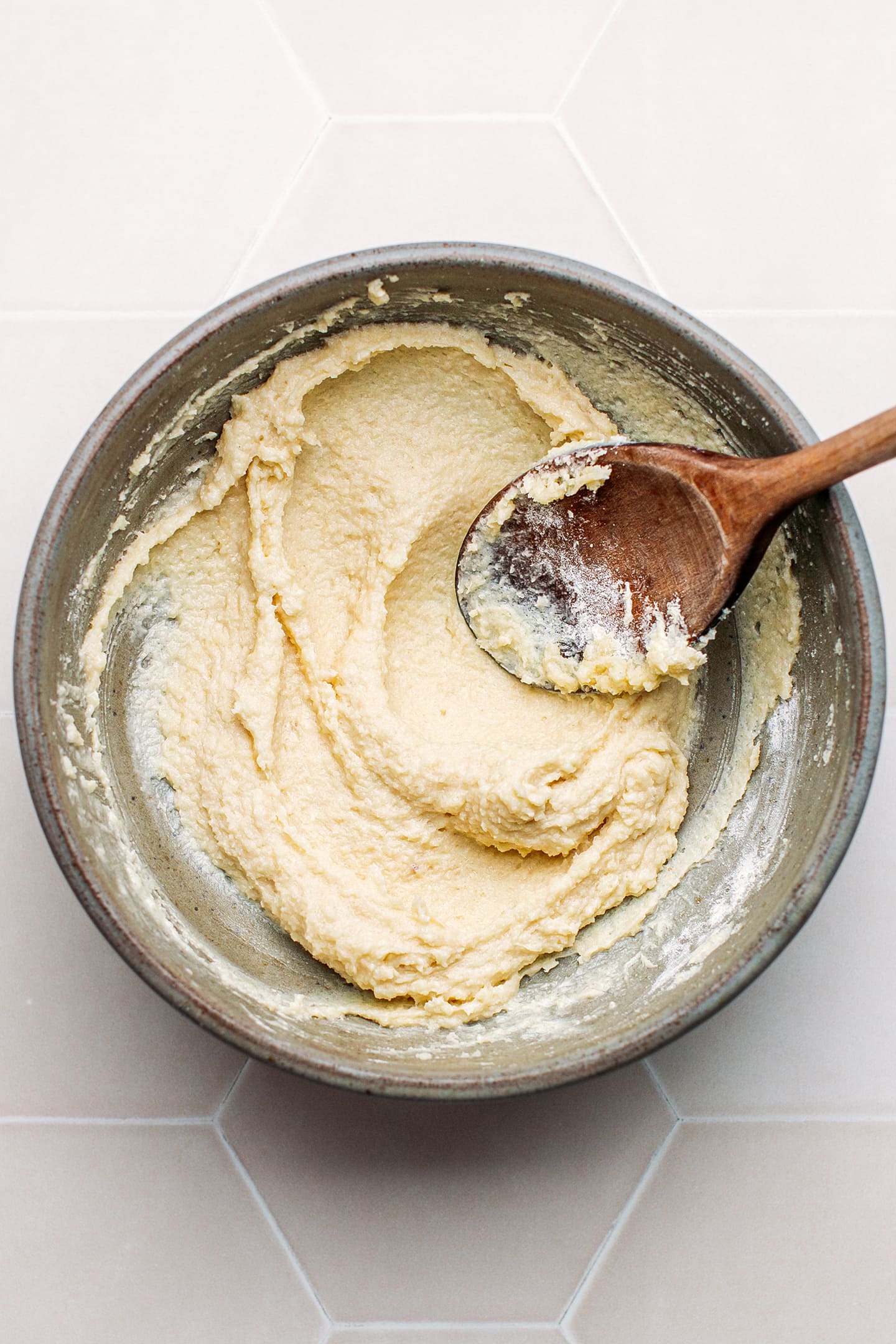 Cookie dough in a mixing bowl.