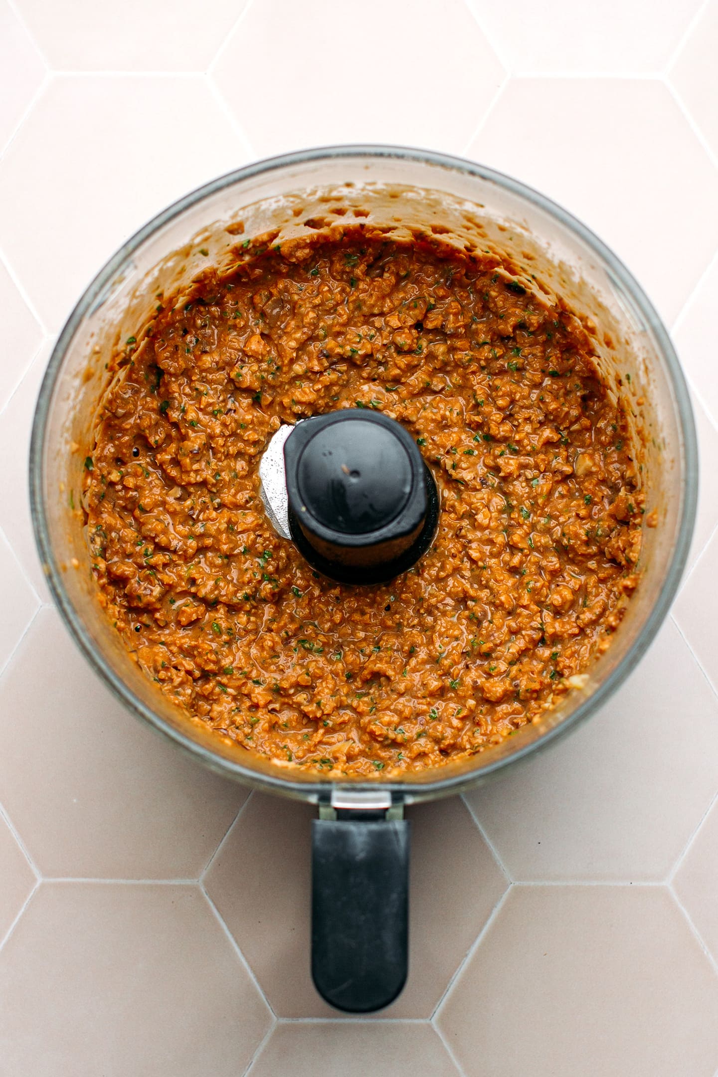 Blended soy curls and white beans in a food processor.