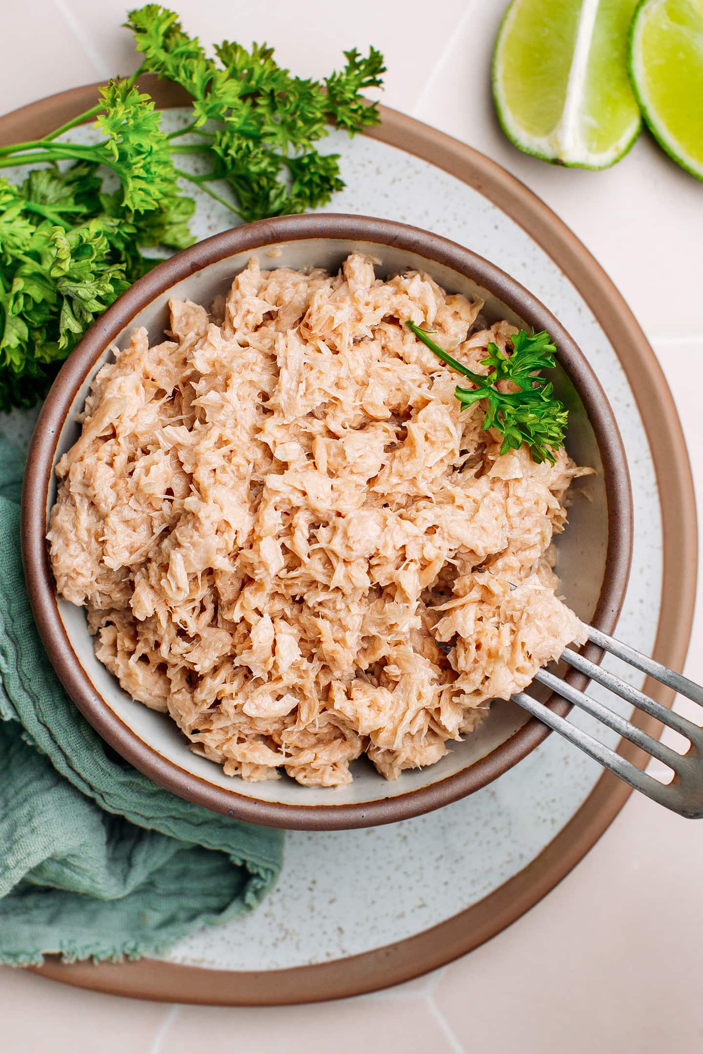 Vegan tuna in a small bowl.