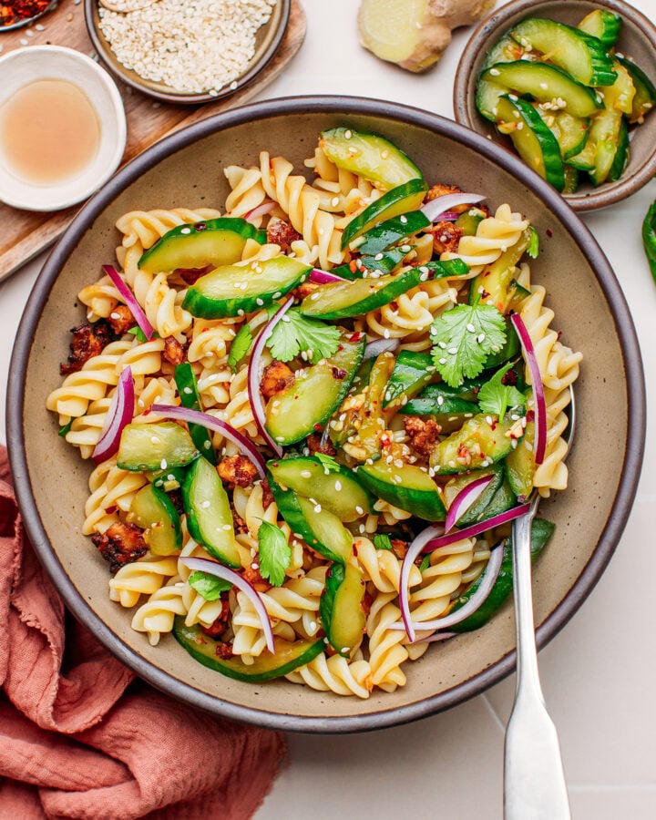 Smashed Cucumber Pasta Salad