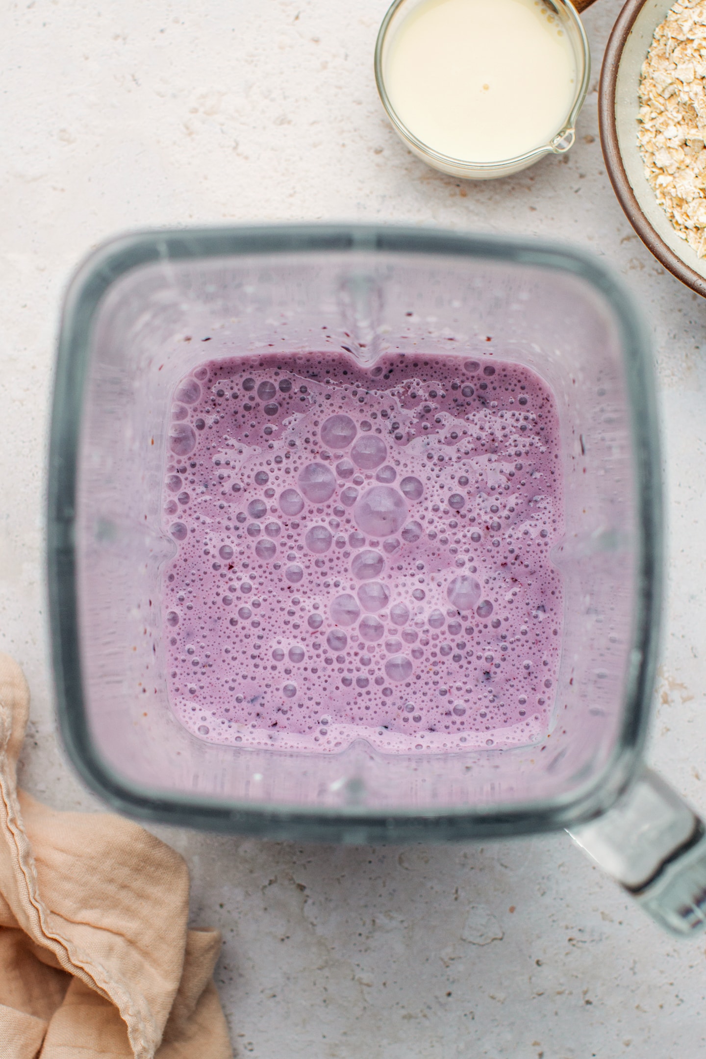 Blended blueberries with milk and yogurt.