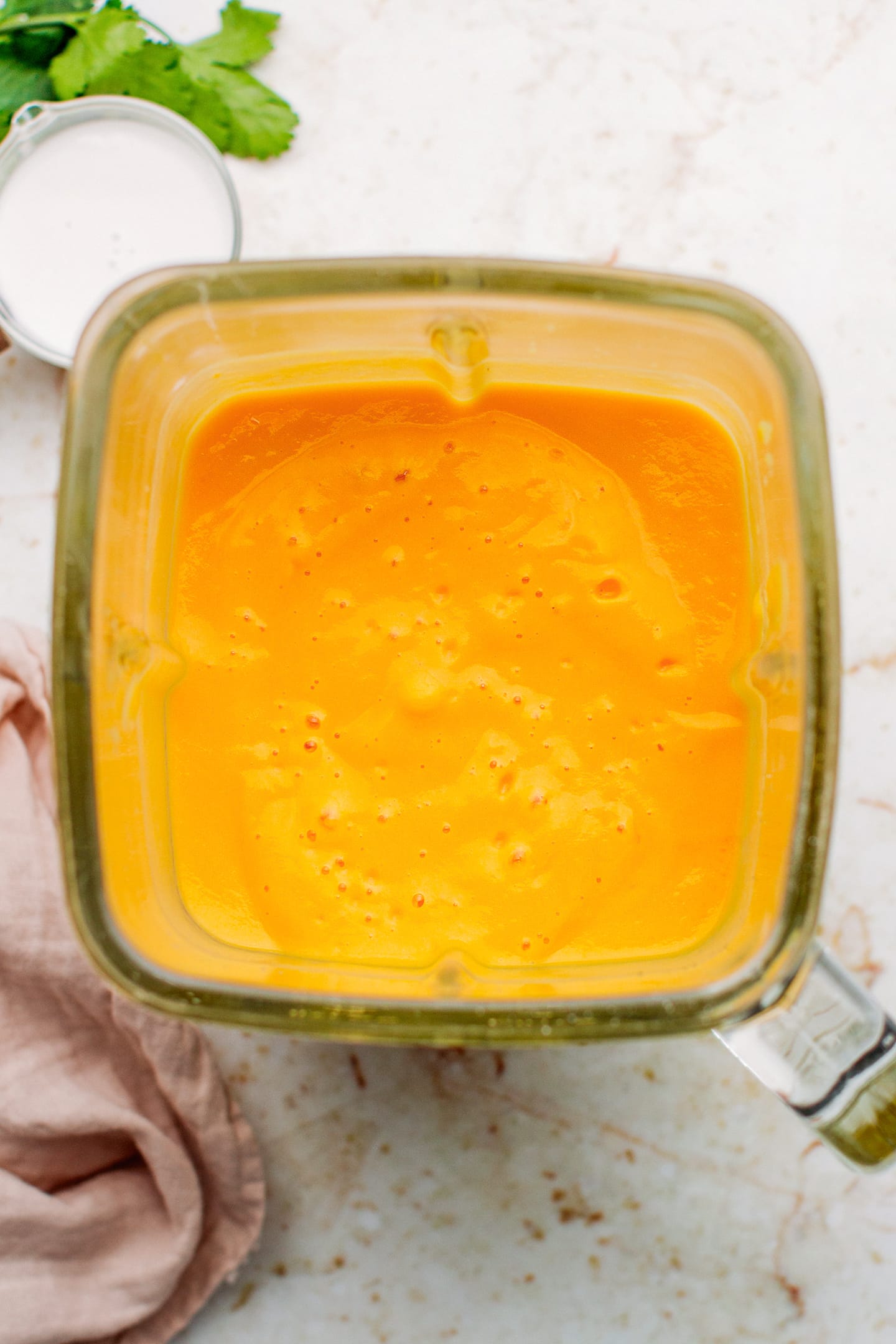 Butternut squash soup in a blender.