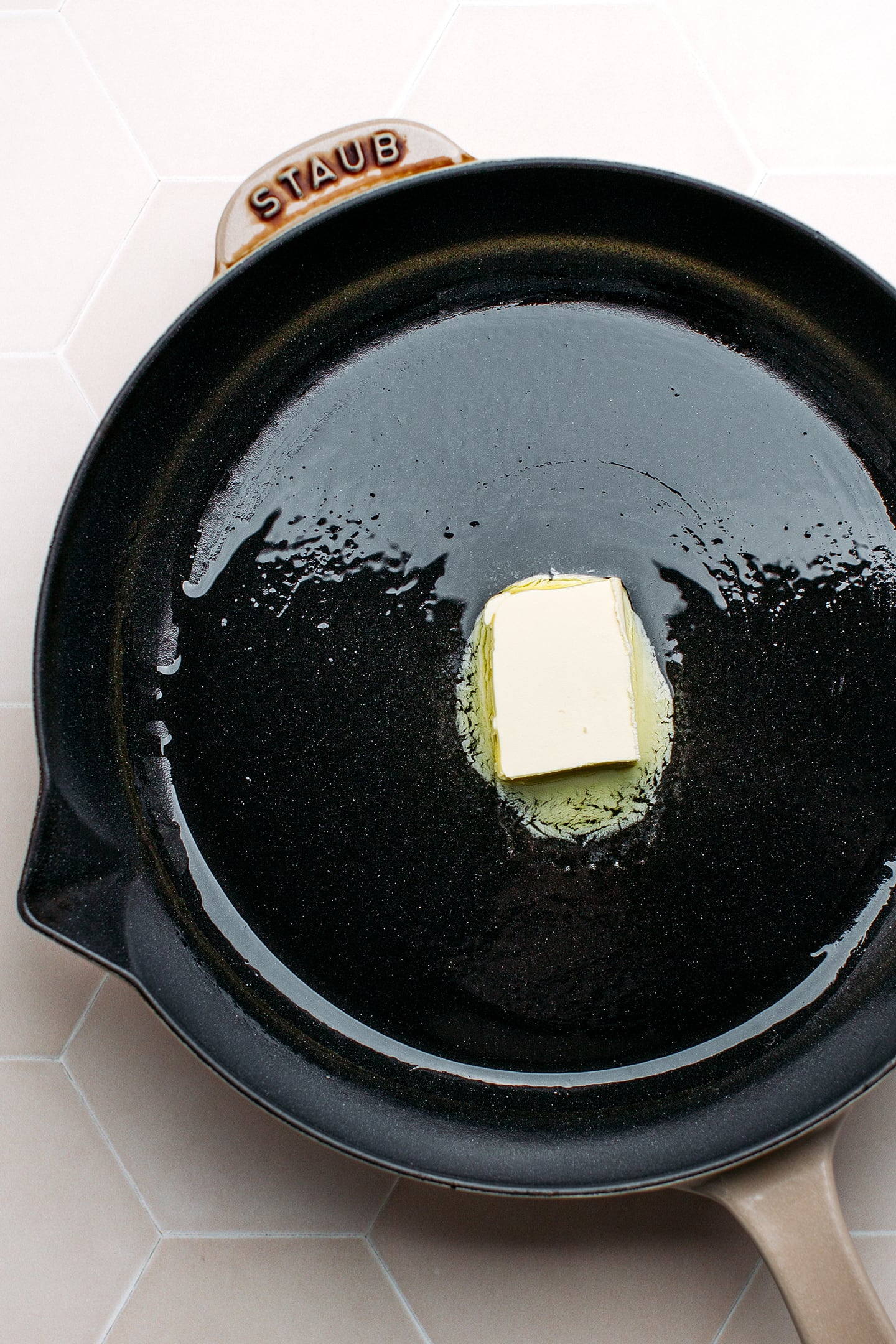 Melted butter in a pan.