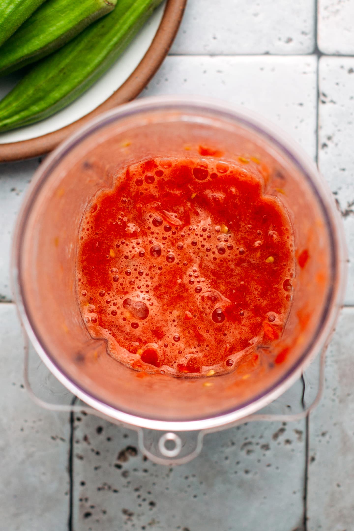 Blended tomatoes in a blender.