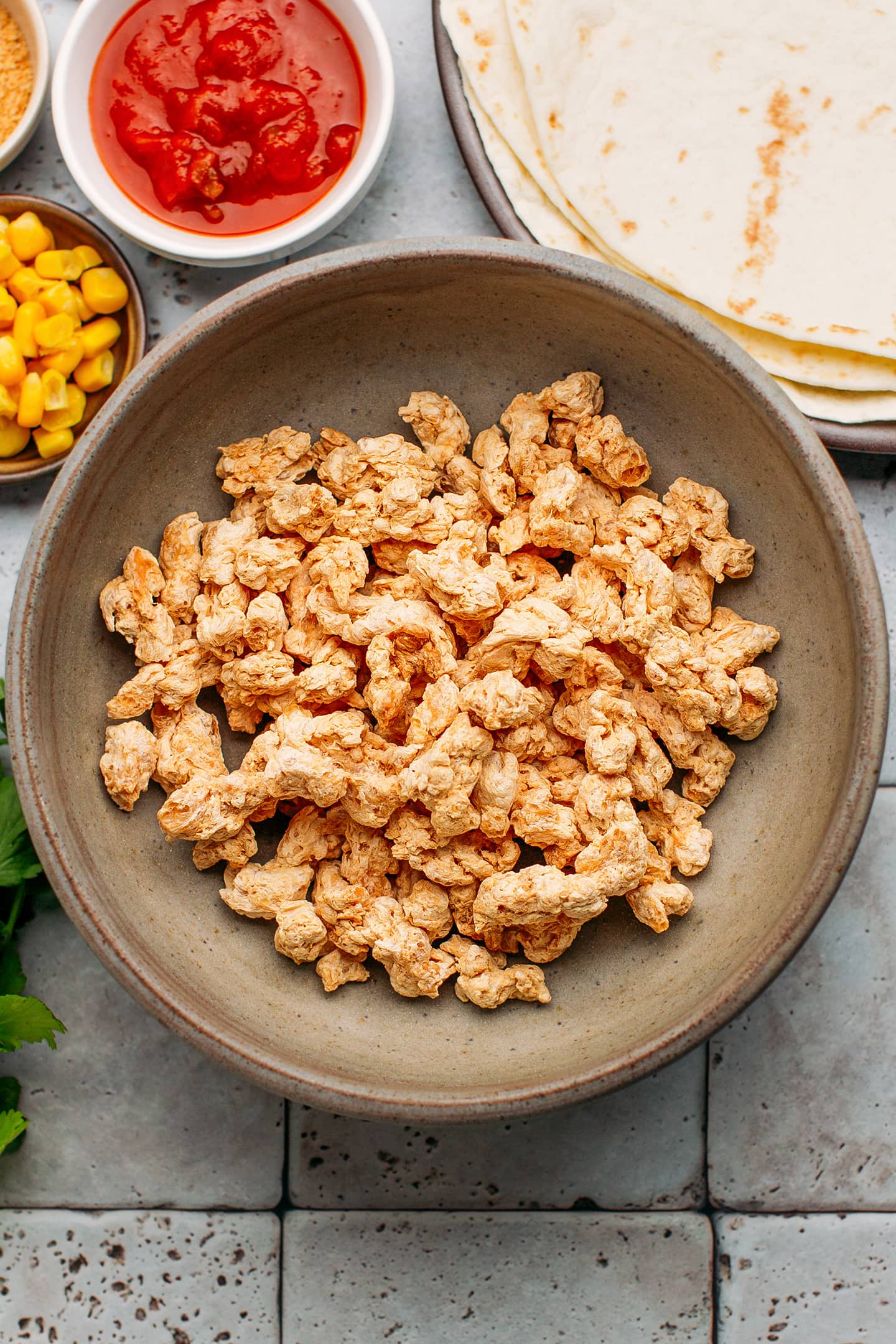 Soy curls in a bowl.