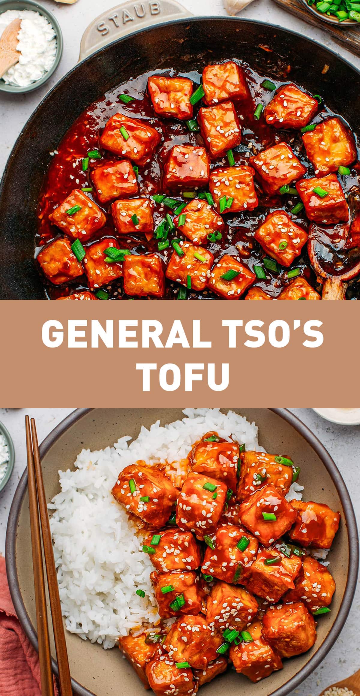 Forget about takeout! This General Tso's tofu tastes much better and can be made in less than 45 minutes with simple ingredients. This Chinese-American classic is sweet, salty, tangy, and infused with plenty of fresh ginger and garlic. Serve it with white rice for a filling and delicious meal! #generaltso #tofu #tofurecipes