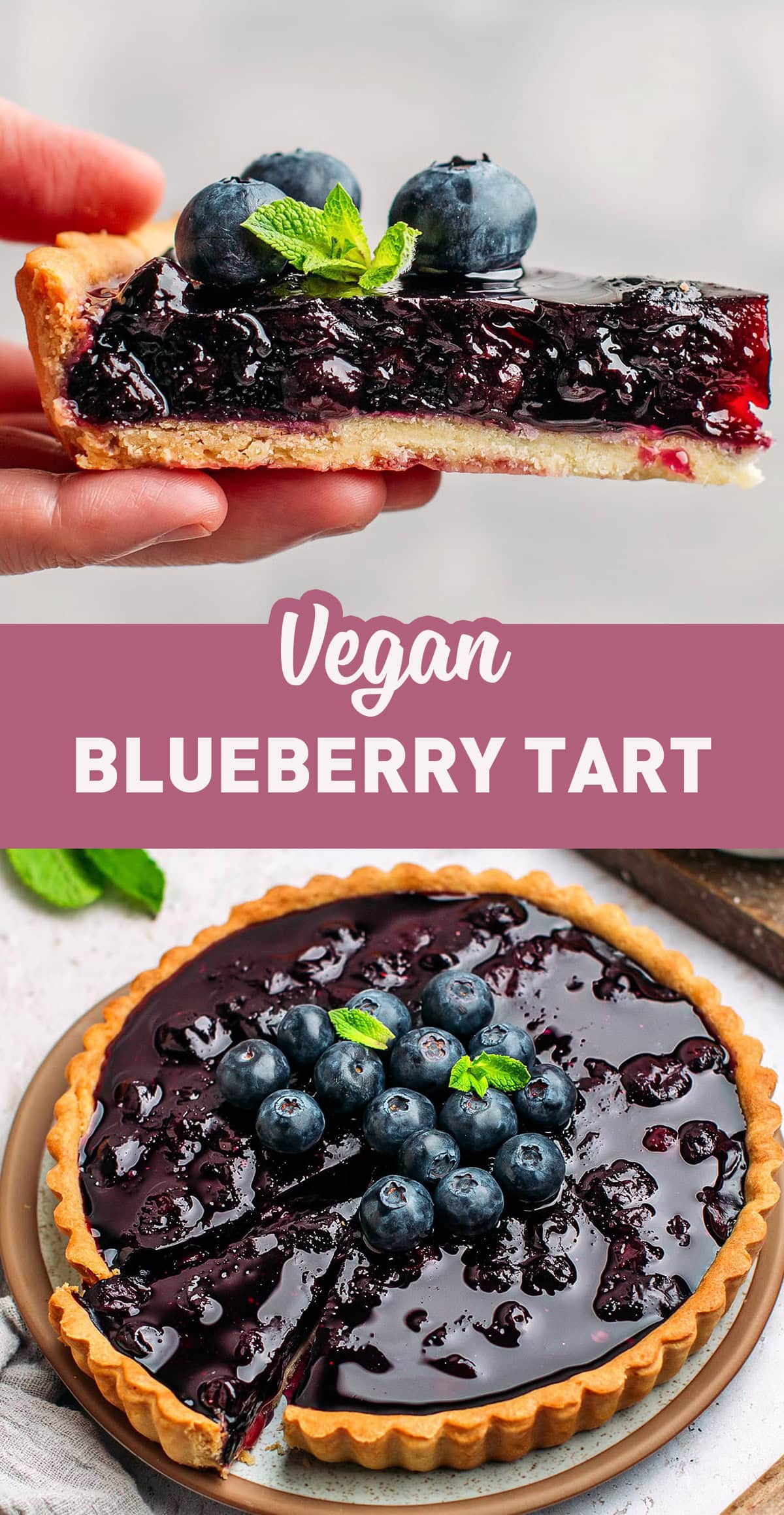 You won't believe how fresh and fruity this vegan blueberry tart tastes! Vanilla shortcrust pastry (pâte sablée) is topped with a generous filling of juicy blueberries and finished with a shiny glaze for a bakery-style finish. It's a wonderful dessert to serve during summertime! #blueberry #vegan #tarts