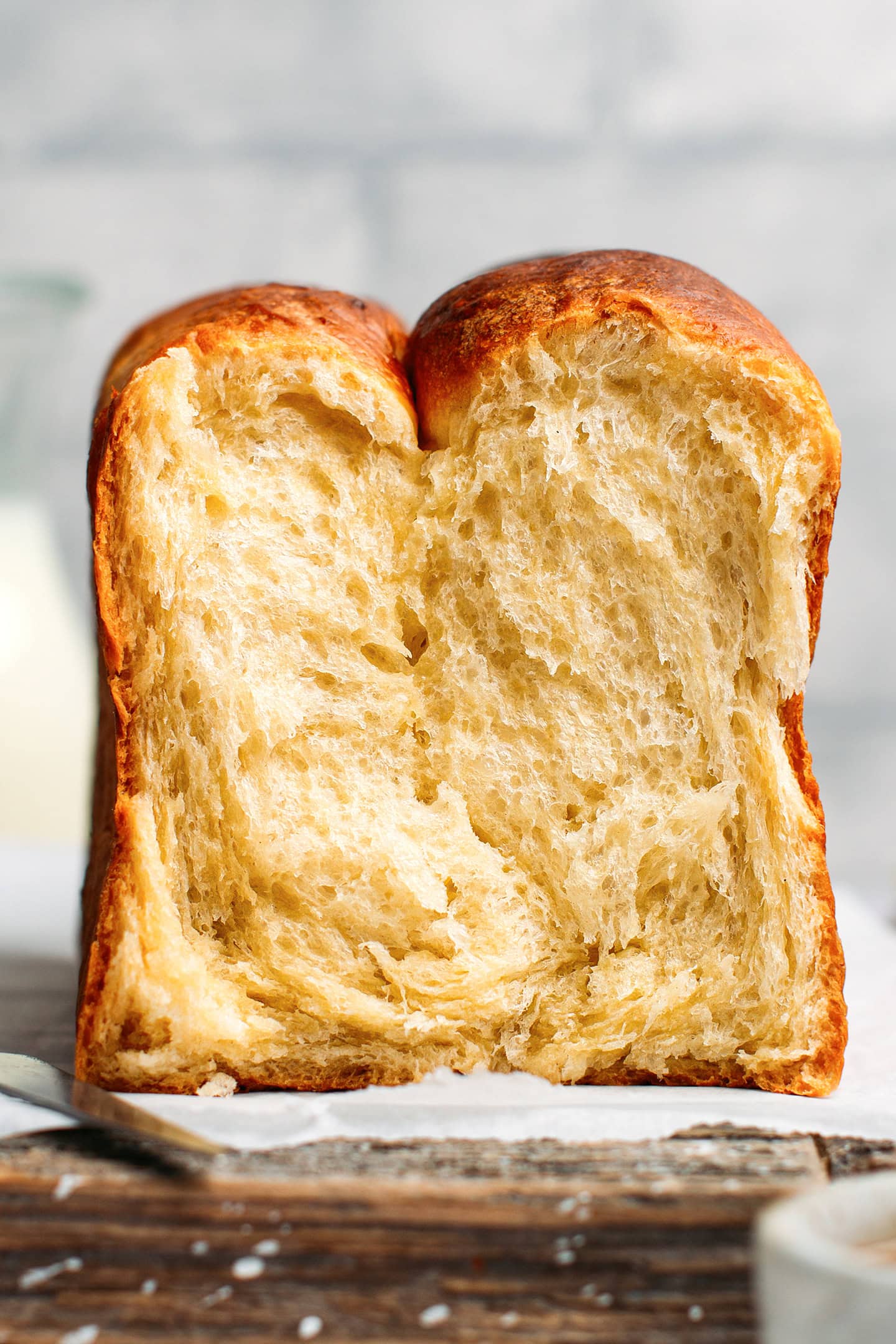 Close-up of a vegan brioche crumb.