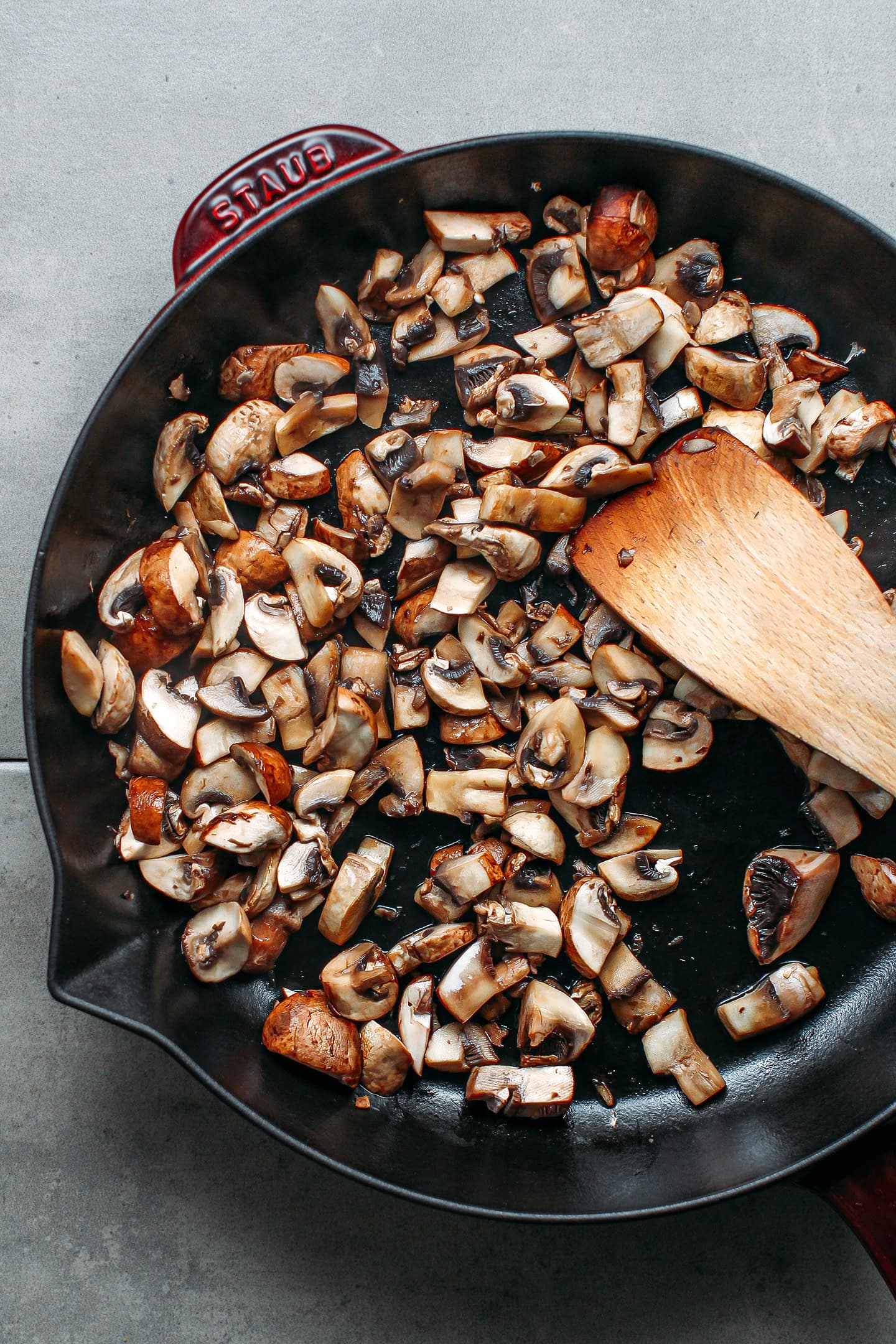 Sautéed mushrooms in a skillet.