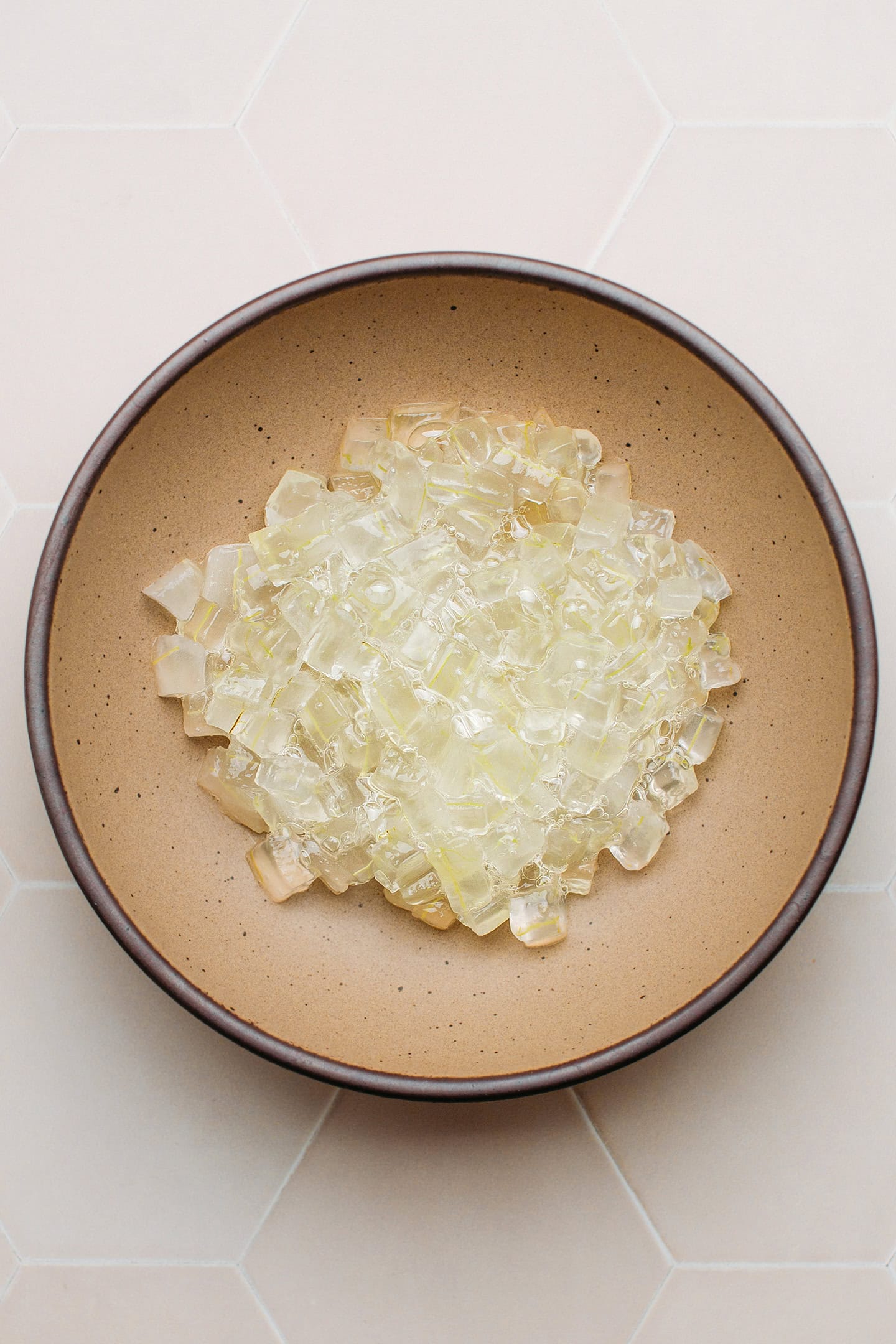 Diced aloe vera in a bowl.