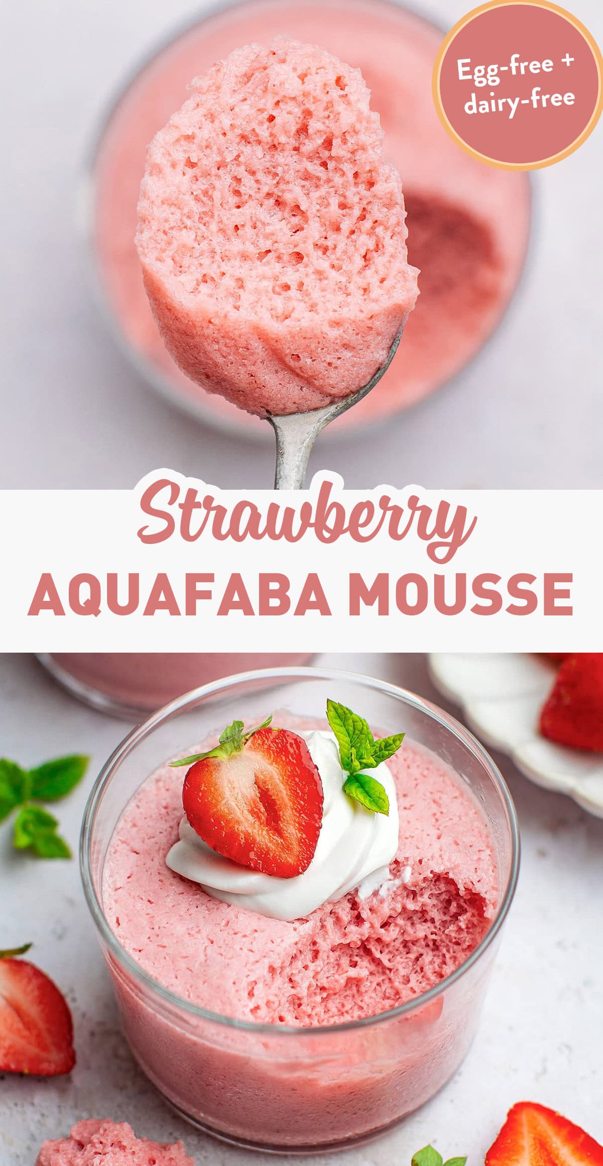 6-ingredient strawberry mousses that are light and fluffy! Naturally sweetened and gluten-free, it's the perfect summer dessert! #vegandessert #plantbased #vegan