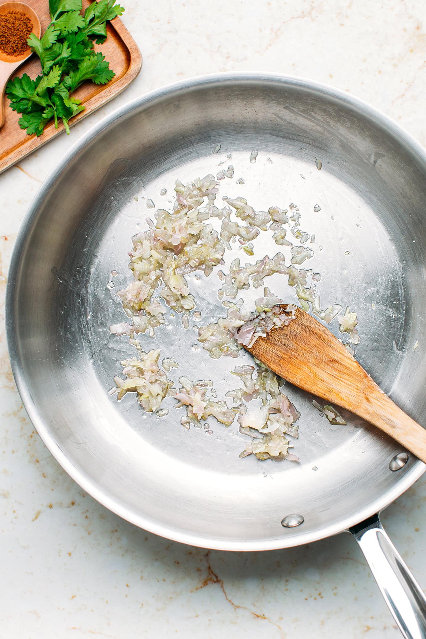 Sautéed garlic and shallots in a skillet