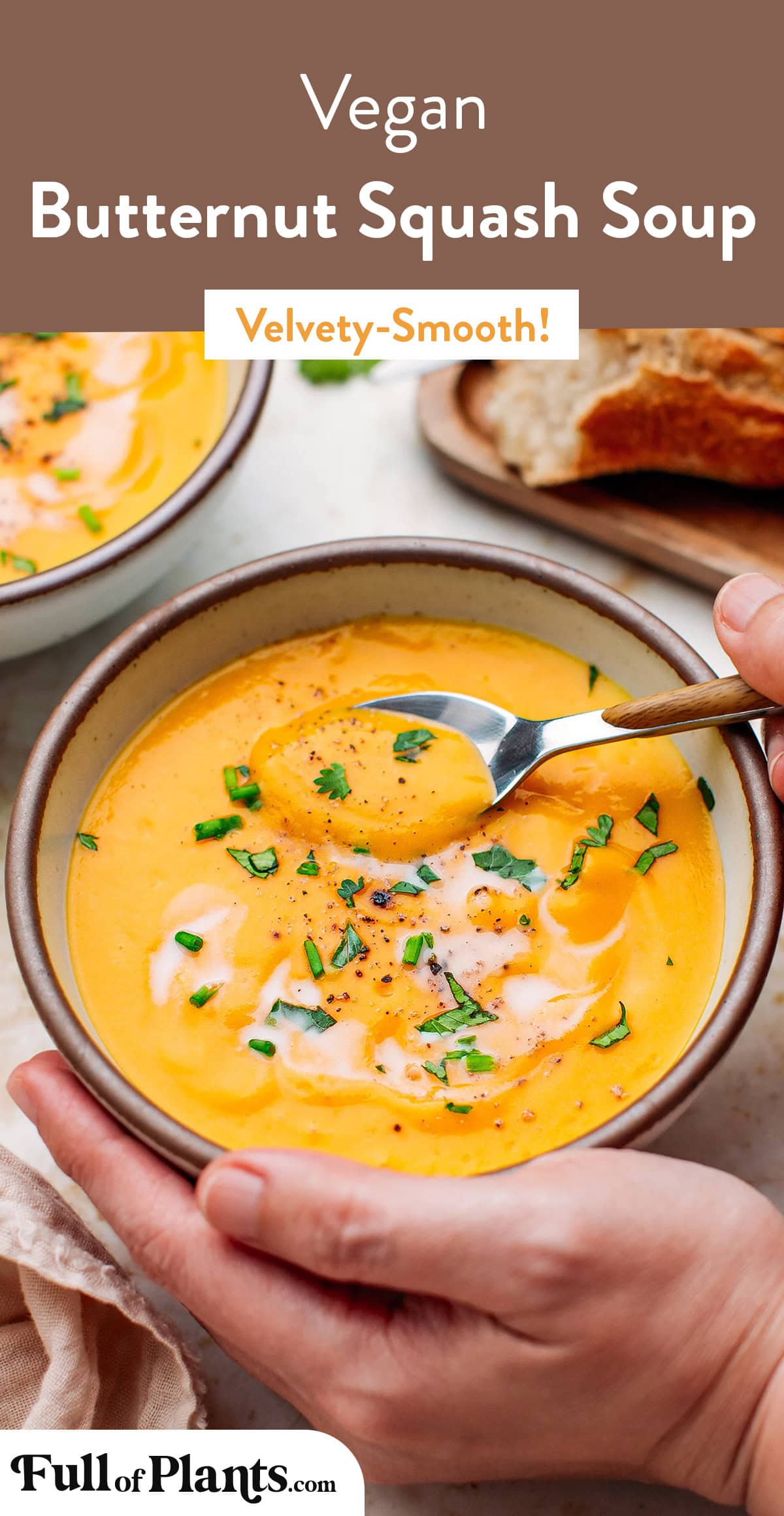 This insanely creamy vegan butternut squash soup is loaded with sweet butternut squash, coconut milk, and aromatics such as shallots, garlic, and black pepper. It's easy to make and so comforting during Fall and Winter. Serve it with a drizzle of coconut milk and crusty bread! #butternutsquash #soup