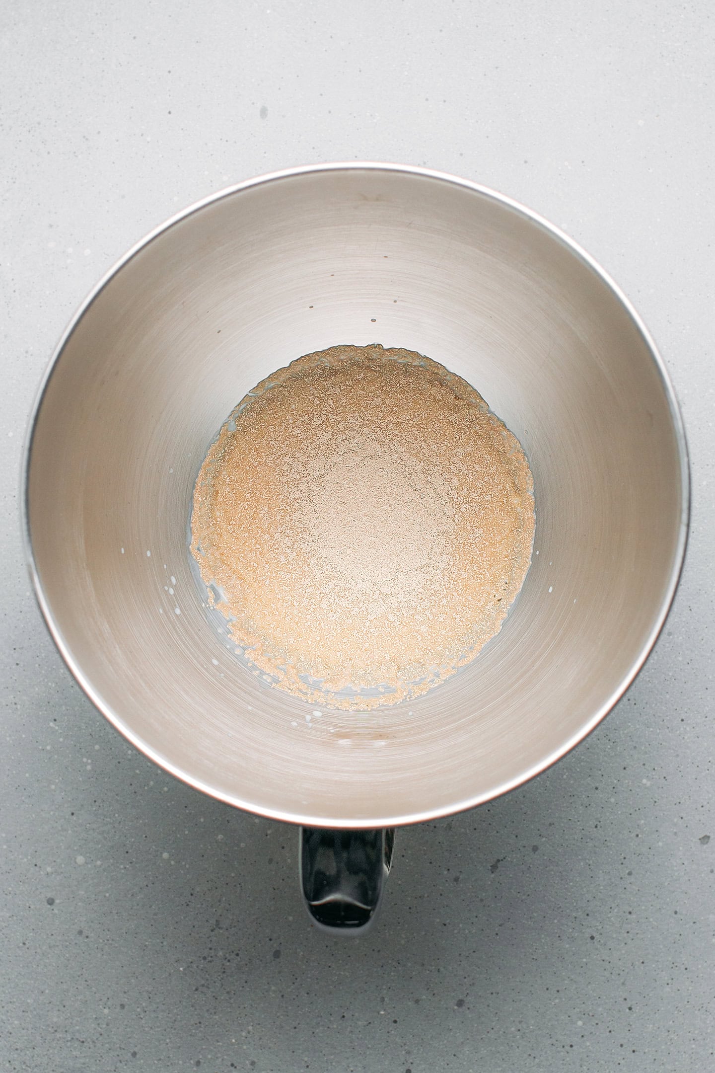 Yeast and milk in a stand mixer.