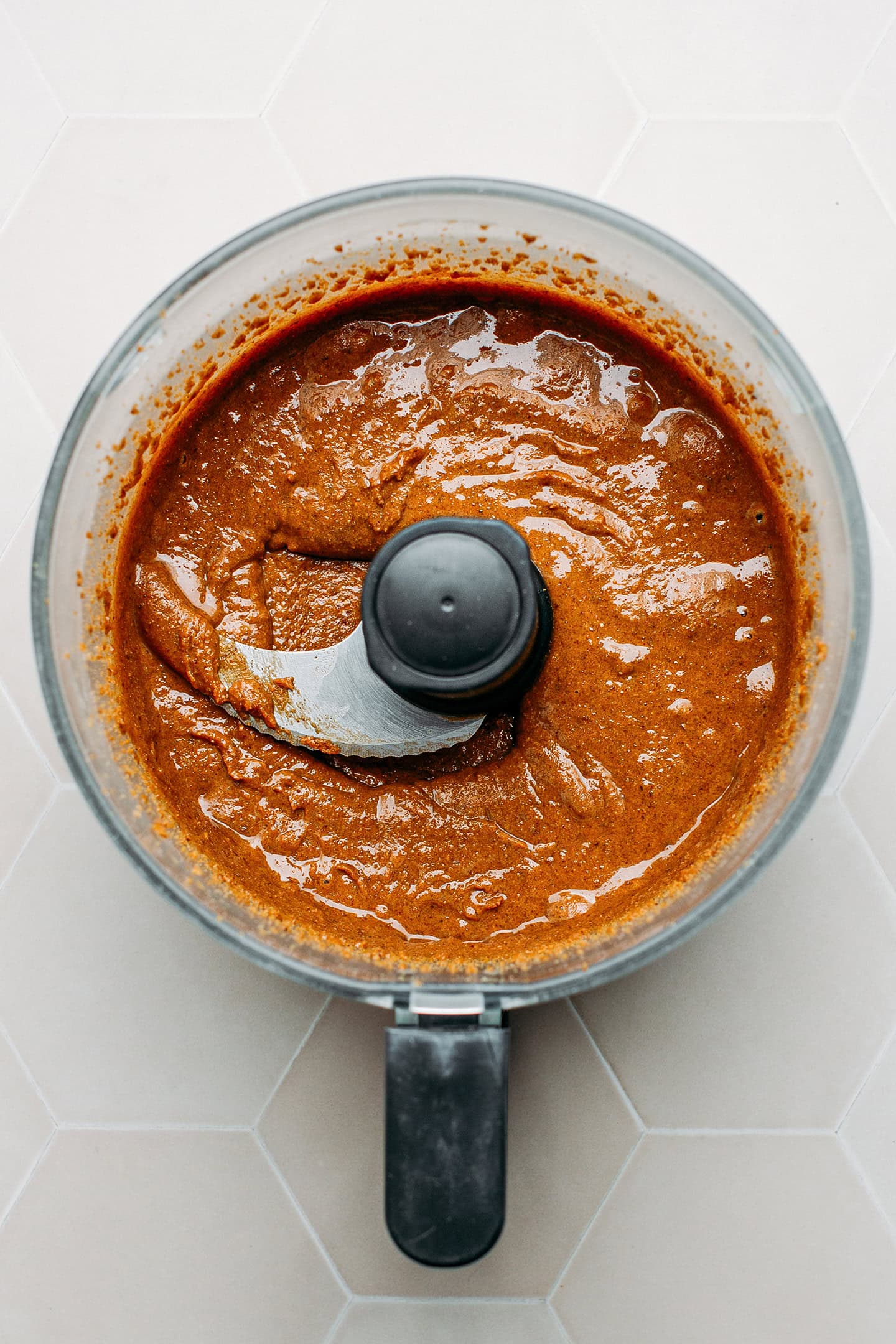 Praline paste in a food processor.