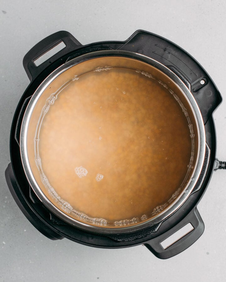 Soybeans and water in an Instant Pot.