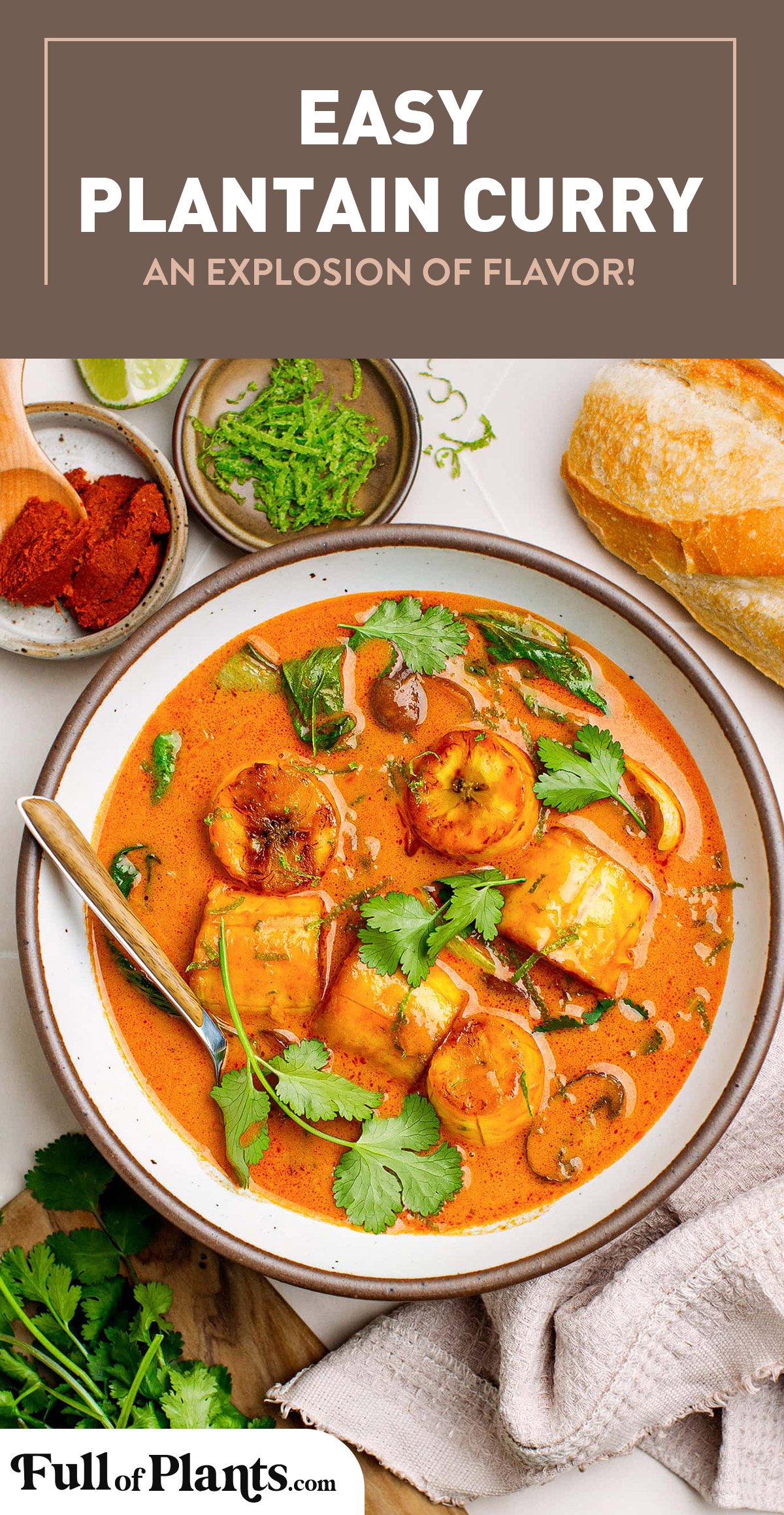 This plantain curry features tender pan-fried plantains simmered in the creamiest Thai red curry sauce. It's infused with rich coconut milk, garlic, ginger, and red curry paste for a balance of sweet, savory, spicy, and zesty flavors! The best plantain curry you will ever try! #plantain #curry