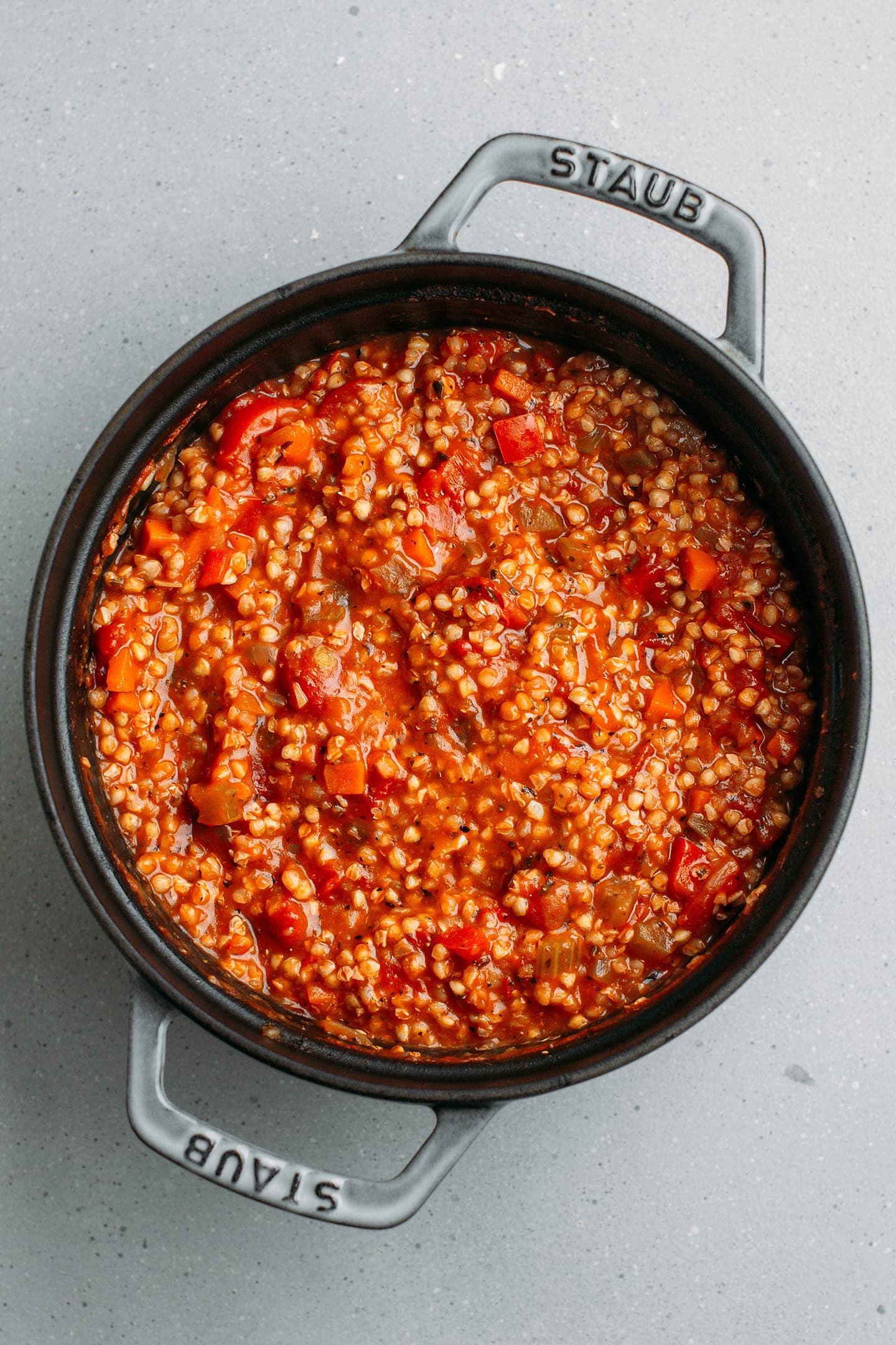 Cooked buckwheat chili in a deep pot.