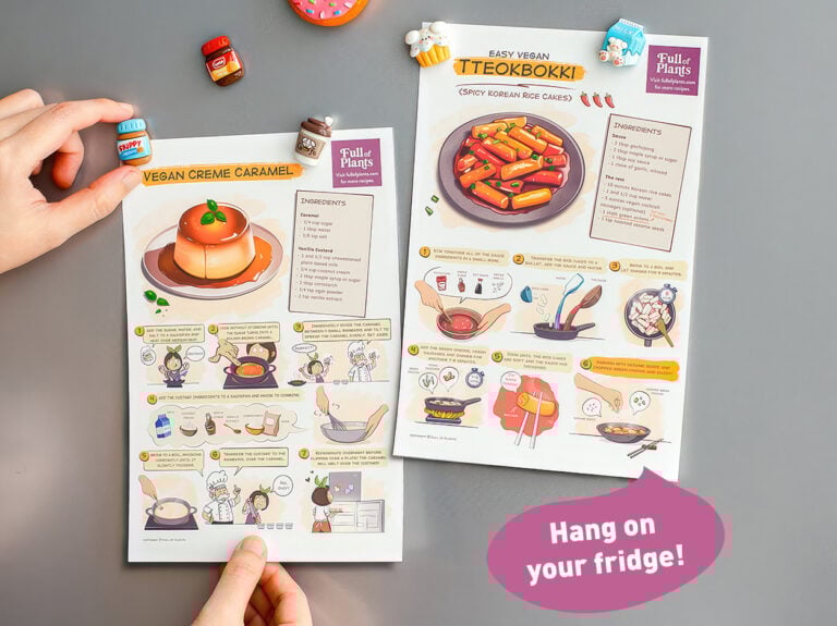 Placing printed recipes on a fridge.