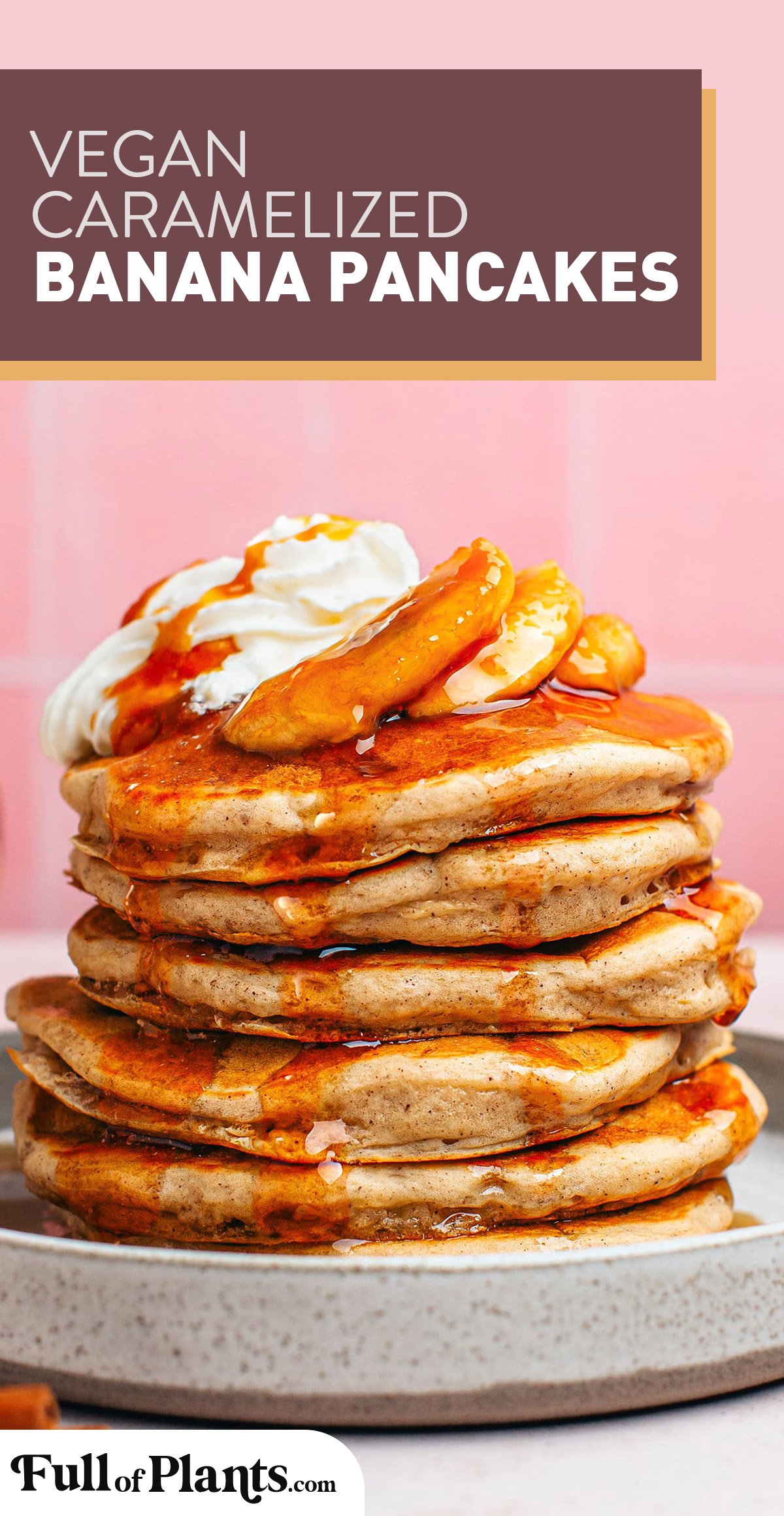 Forget the basics. These vegan banana pancakes are a game-changer! Instead of using regular bananas, I first caramelize them before incorporating them both mashed and chopped into the batter. This results in pancakes infused with a beautiful balance of banana and caramel flavor! #pancakes #bananapancakes