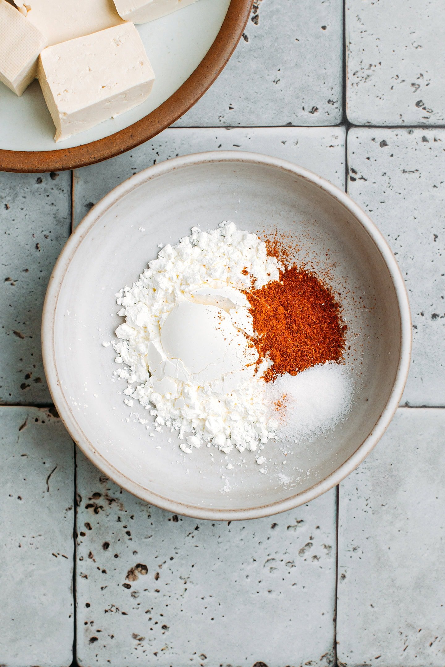 Cornstarch, chili powder, and salt in a small bowl.