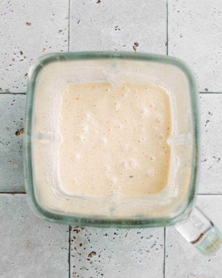 Blended bananas in a blender.