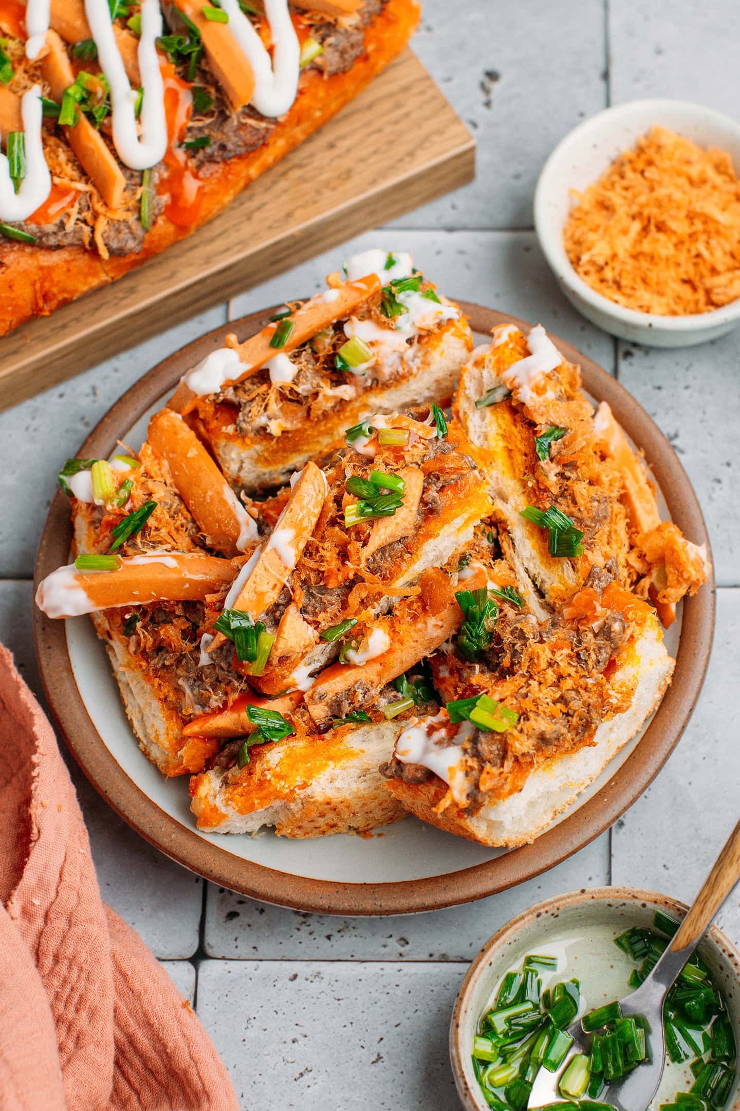 Small plate filled with banh mi nuong muoi ot.