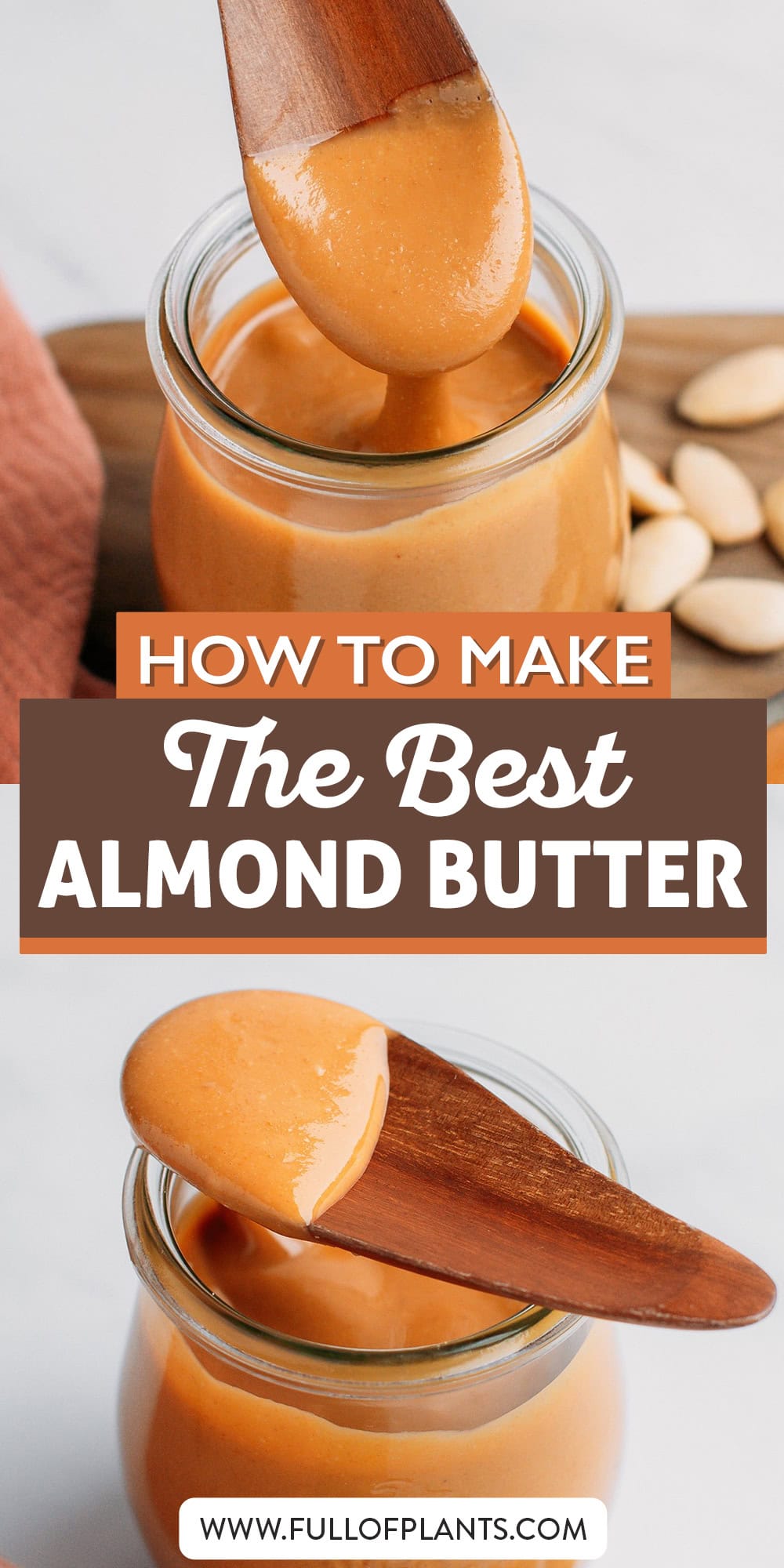 Made with slow-roasted almonds, a splash of maple syrup, and a pinch of salt, this roasted blanched almond butter is incredibly smooth, deeply nutty, and perfectly balanced between sweet and salty. Swirl it into oatmeal, spread on toast or crêpes, or even use it as a base to make sauces! #almondbutter