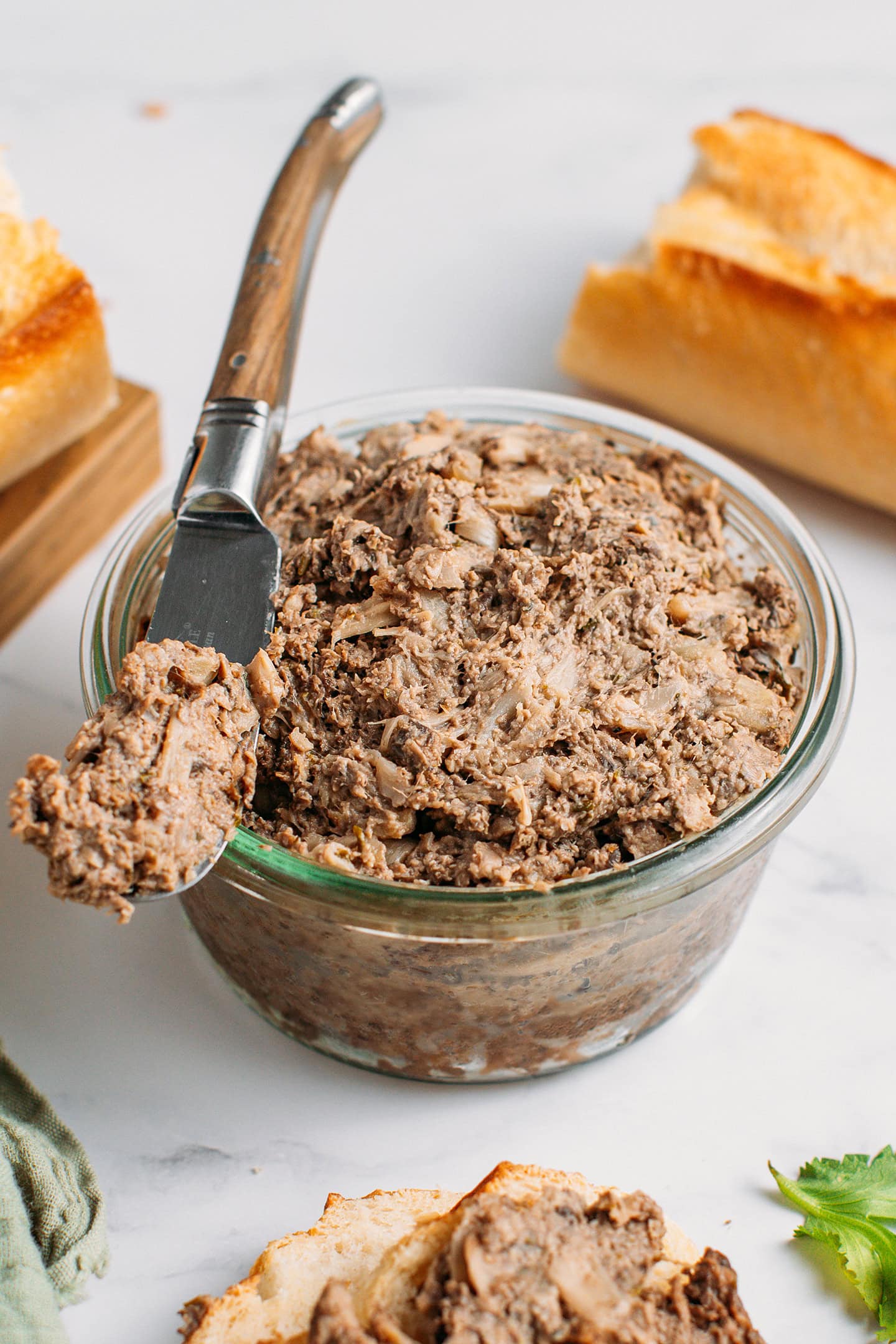 Vegan rillettes in a glass jar.