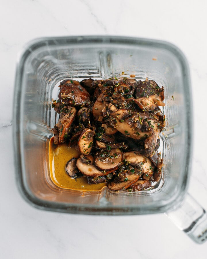 Sautéed mushrooms and cashew butter in a blender.