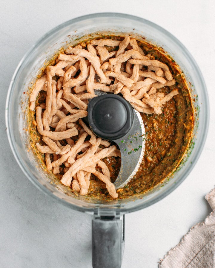 White bean paste and TVP in a food processor.