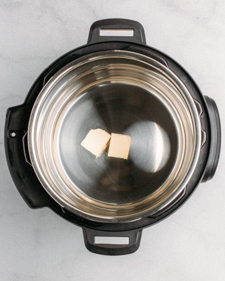 Two cubes of butter in an Instant Pot.