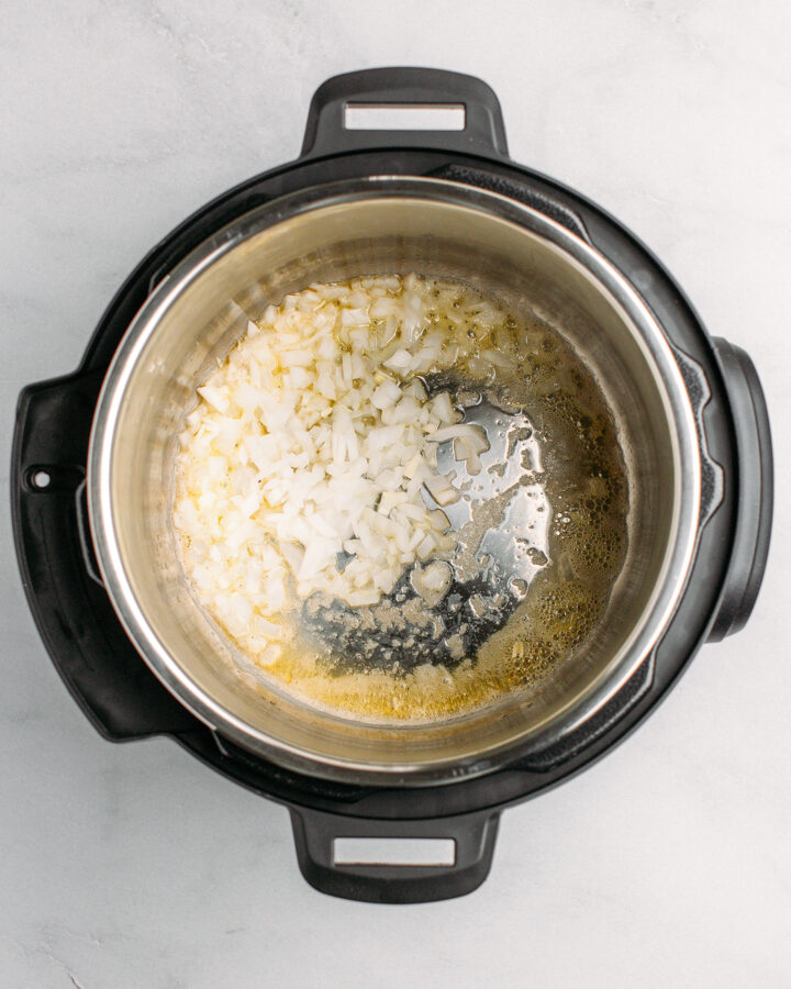 Diced onions in a instant pot.