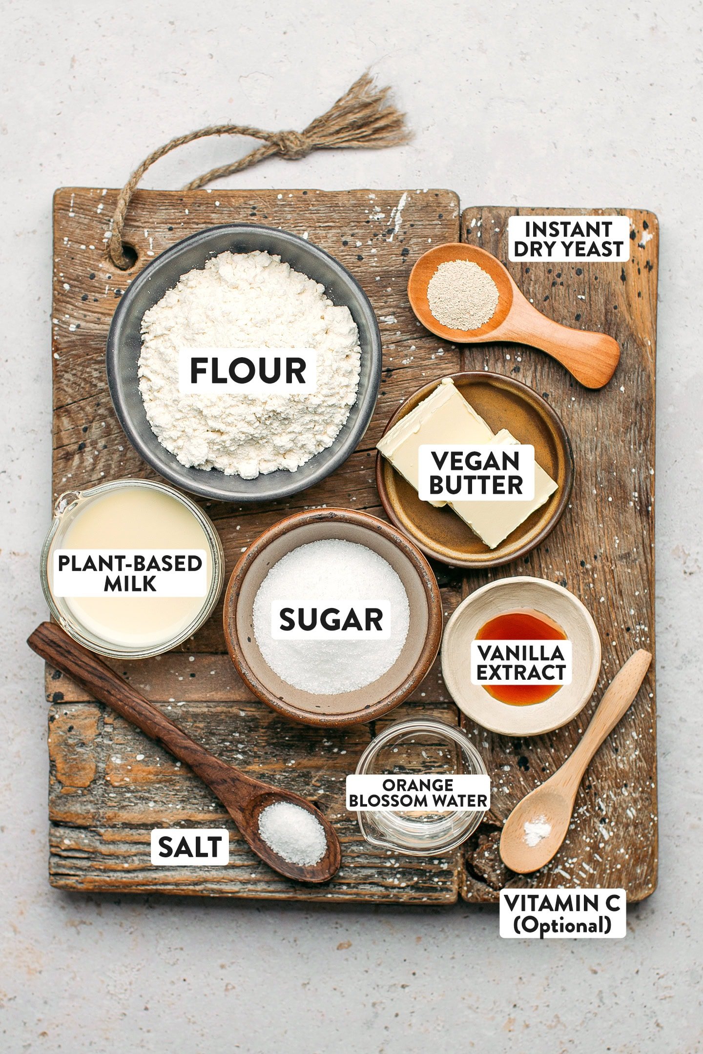 Ingredients like flour, sugar, butter, and vanilla extract.