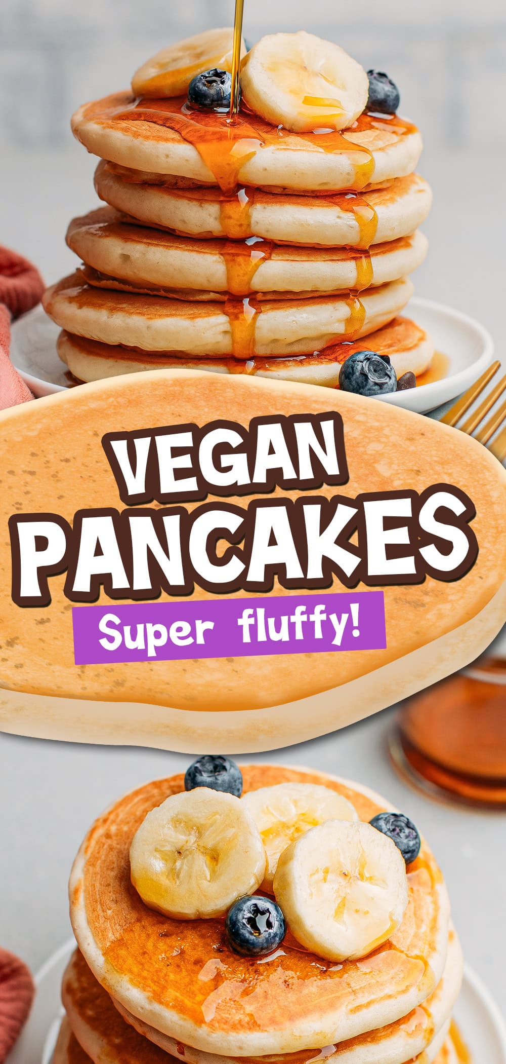 These 8-ingredient vegan pancakes are impressively fluffy, moist, tender, and ready in just 20 minutes! They feature vegan yogurt for a hint of tanginess and an even more pillowy texture! Drizzle with maple syrup and top with berries for a hearty breakfast!