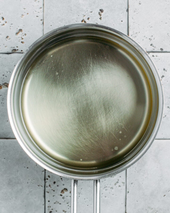 Vegetable oil in a saucepan.