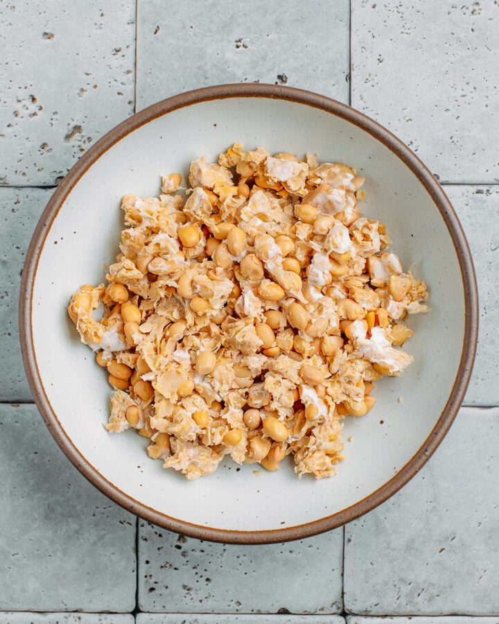 Scrambled tofu in a bowl.