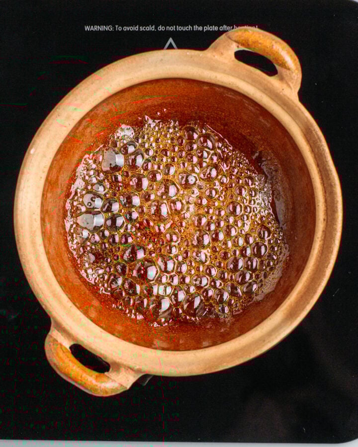 Caramel in a clay pot.