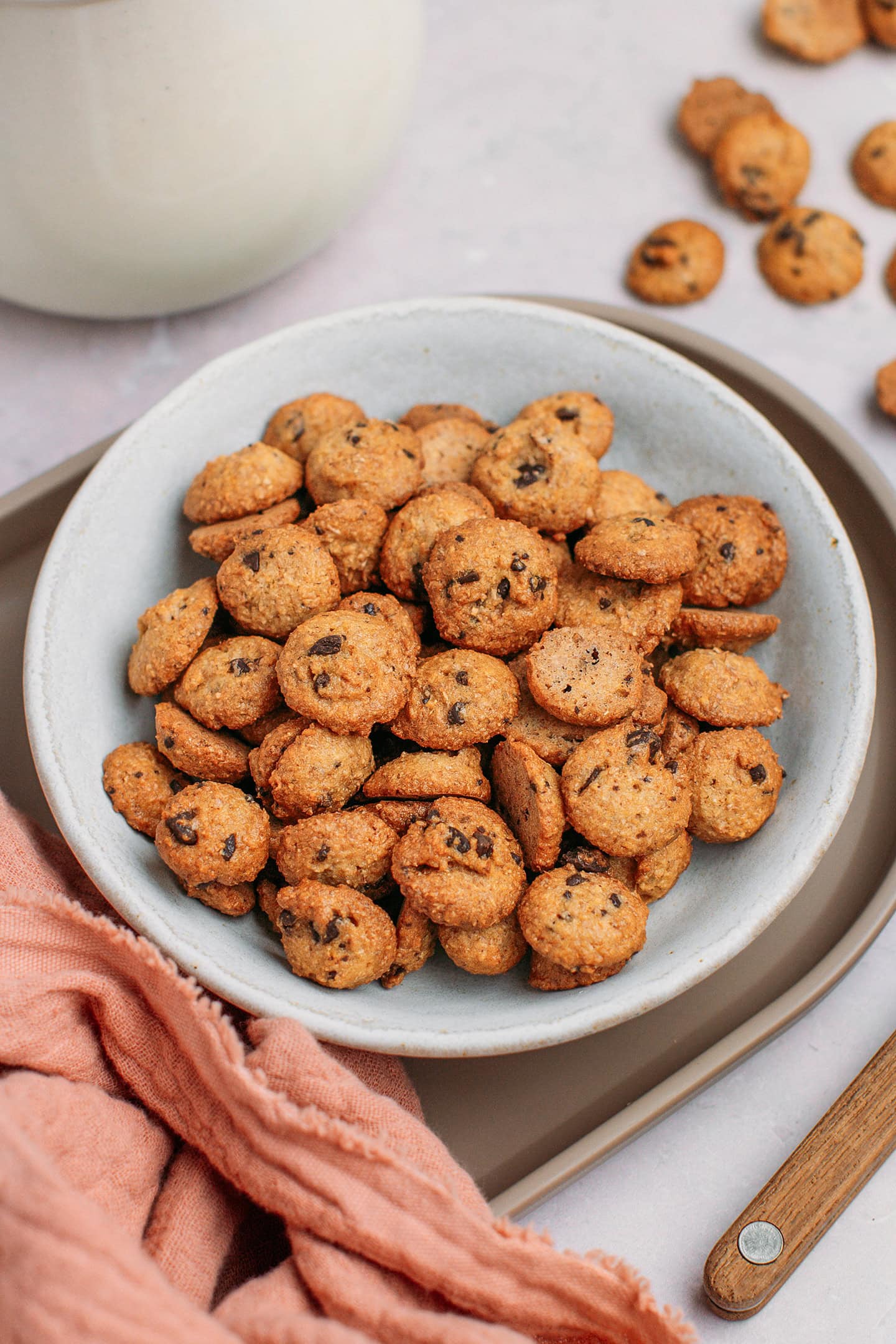 Homemade cookie crisp cereal in a white bowl.